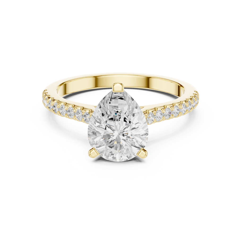 1.62 CT Pear Cut Diamond Cathedral Pavé Engagement Ring