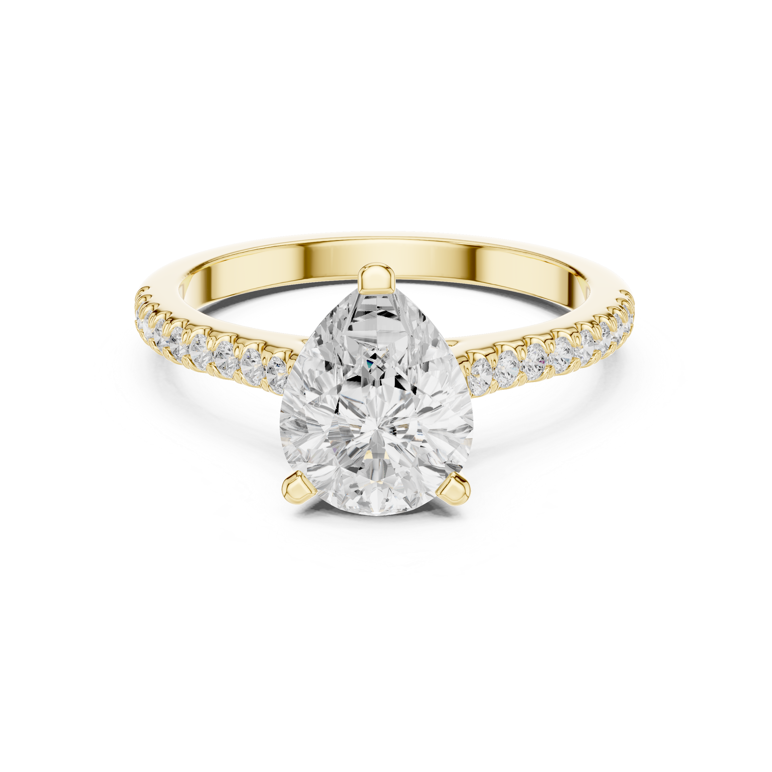 1.62 CT Pear Cut Diamond Cathedral Pavé Engagement Ring