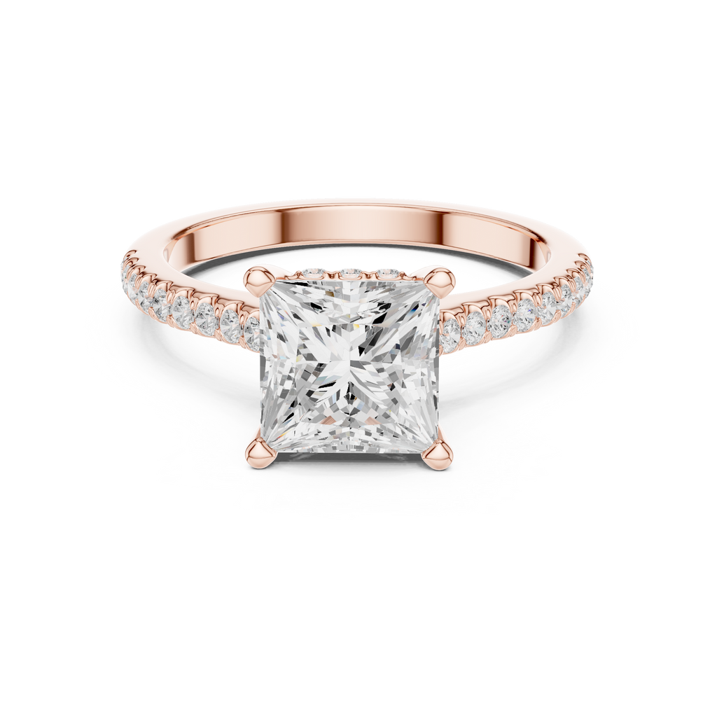 2.15 CT Princess Cut Diamond Cathedral Pavé Engagement Ring