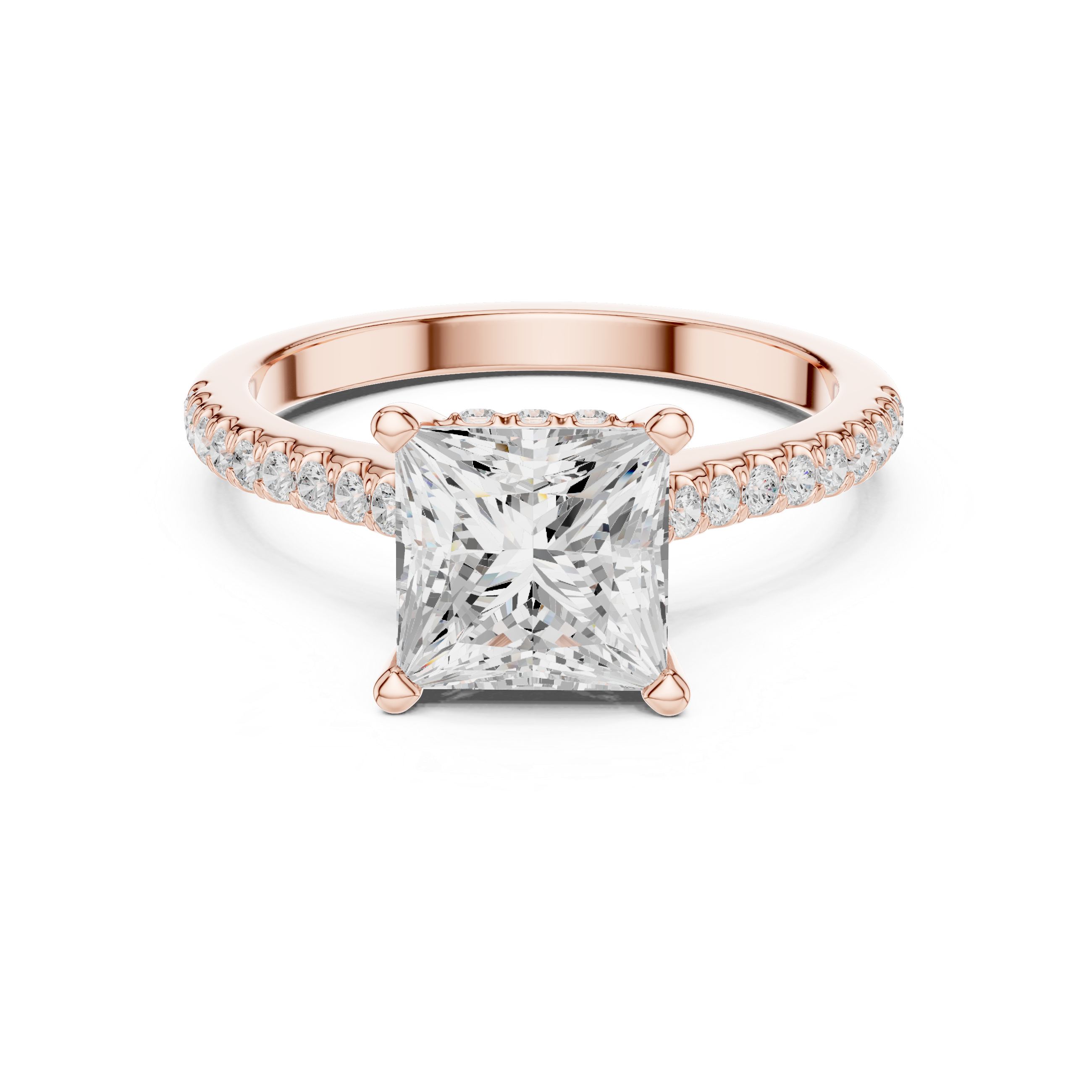 2.15 CT Princess Cut Diamond Cathedral Pavé Engagement Ring