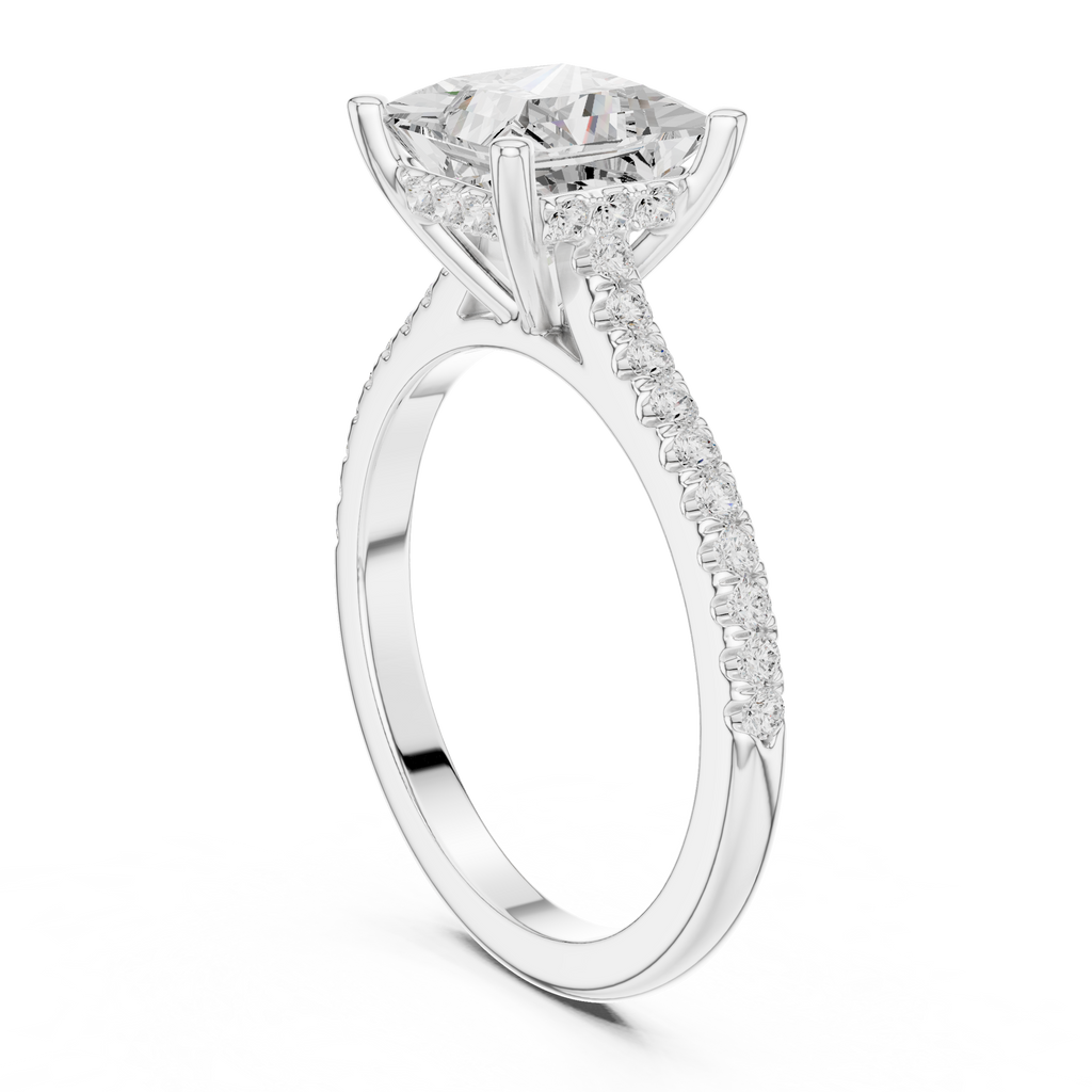 2.15 CT Princess Cut Diamond Cathedral Pavé Engagement Ring