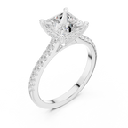 2.15 CT Princess Cut Diamond Cathedral Pavé Engagement Ring