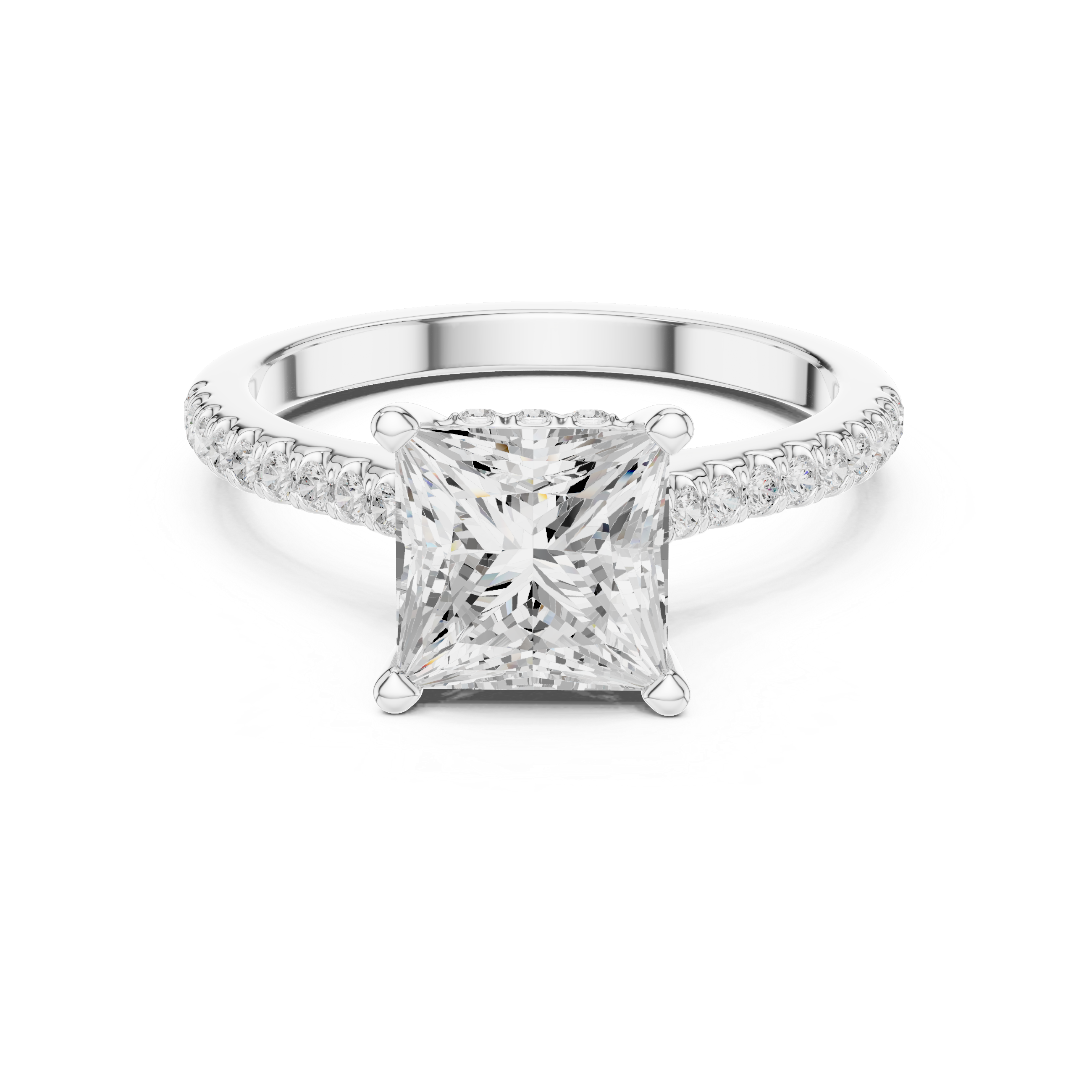 2.15 CT Princess Cut Diamond Cathedral Pavé Engagement Ring