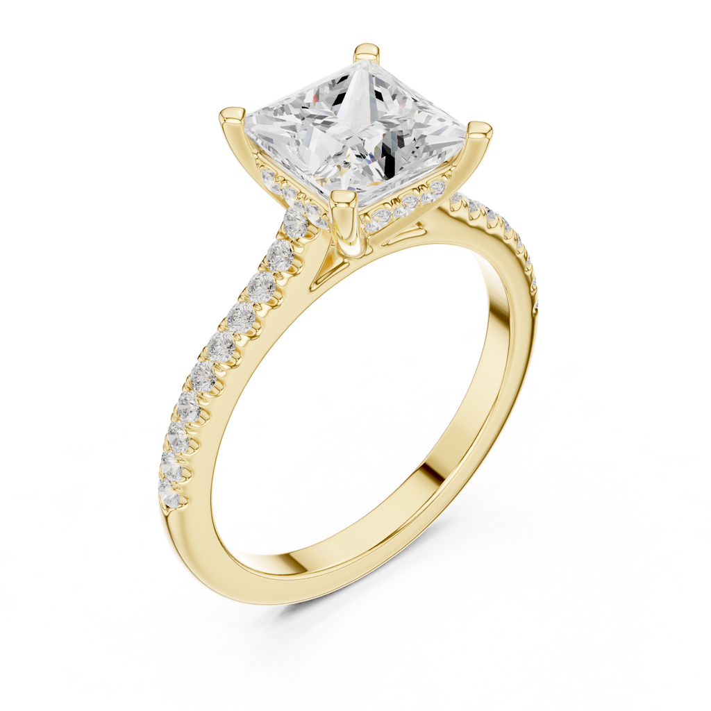 2.15 CT Princess Cut Diamond Cathedral Pavé Engagement Ring