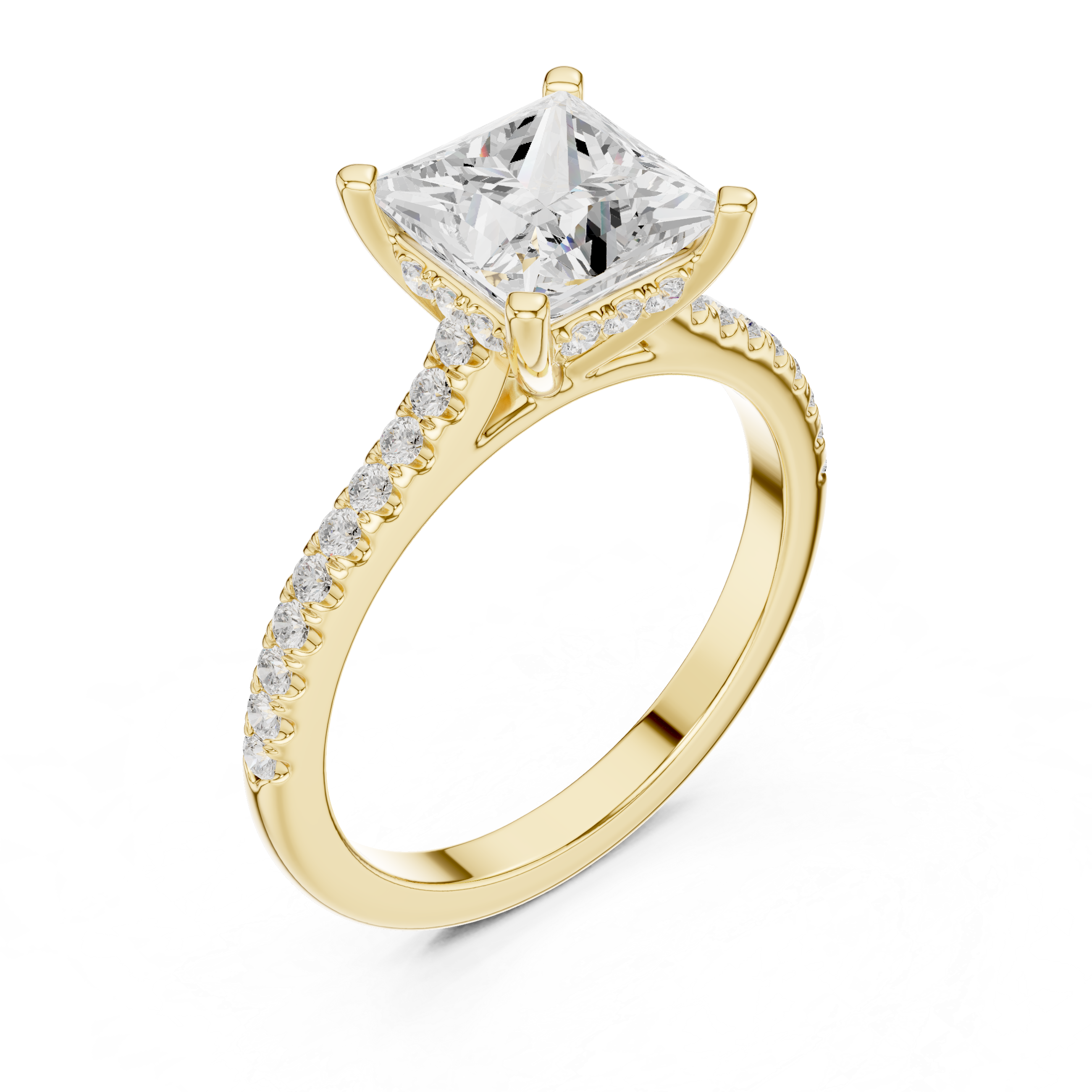 2.15 CT Princess Cut Diamond Cathedral Pavé Engagement Ring