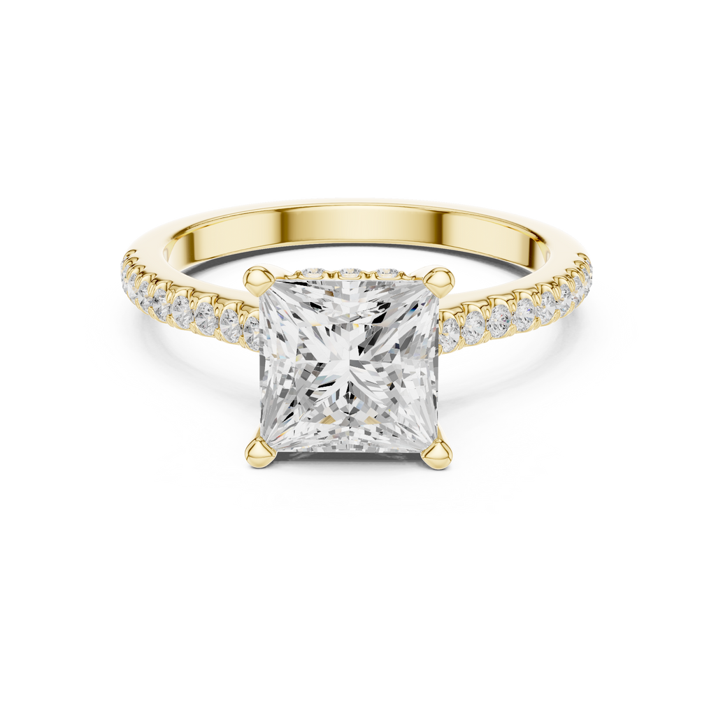 2.15 CT Princess Cut Diamond Cathedral Pavé Engagement Ring