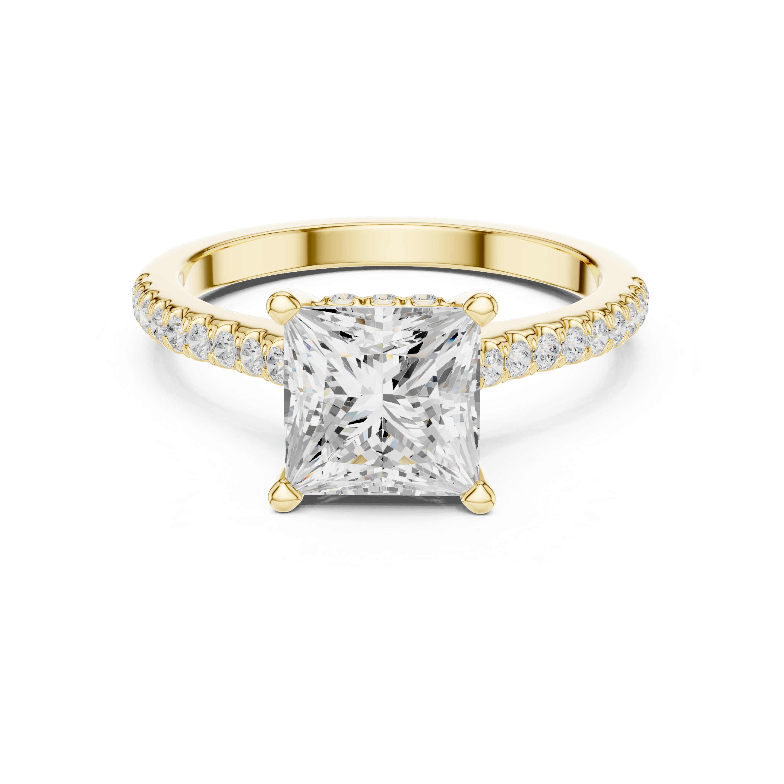 2.15 CT Princess Cut Diamond Cathedral Pavé Engagement Ring