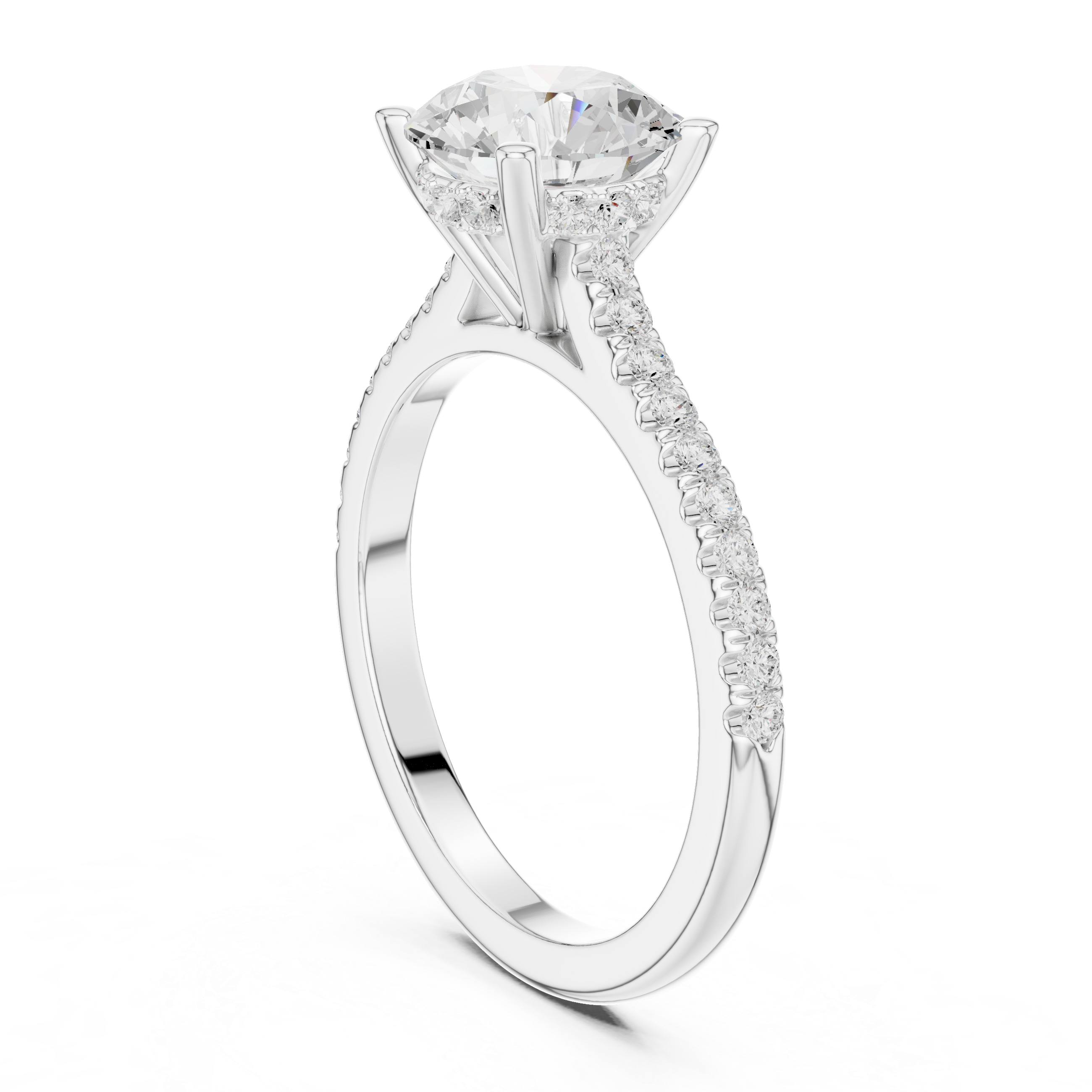 2.00 CT Round Brilliant Diamond Cathedral Pavé Engagement Ring