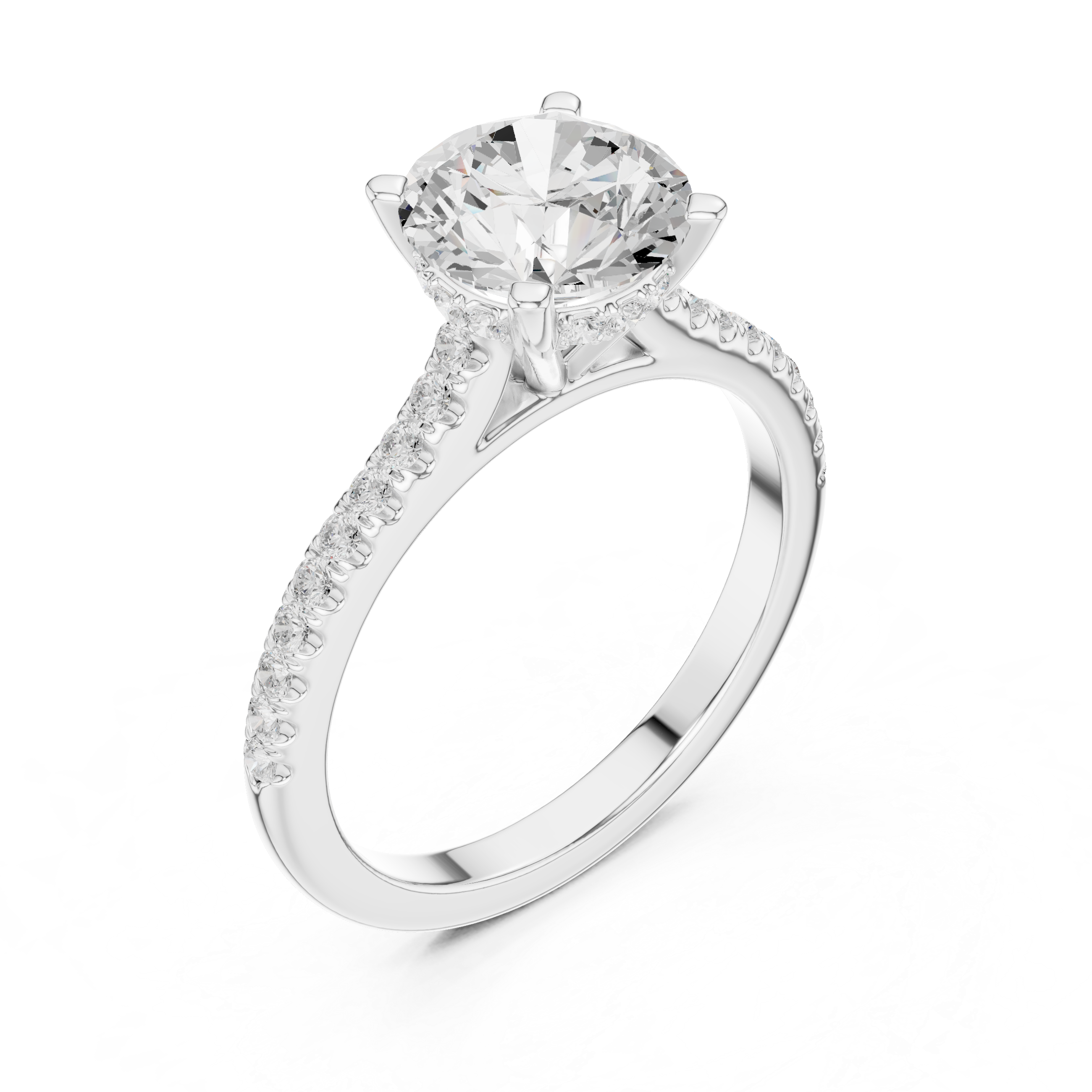 2.00 CT Round Brilliant Diamond Cathedral Pavé Engagement Ring