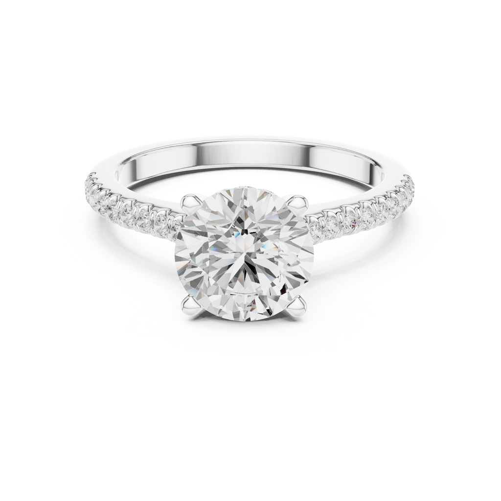 2.00 CT Round Brilliant Diamond Cathedral Pavé Engagement Ring