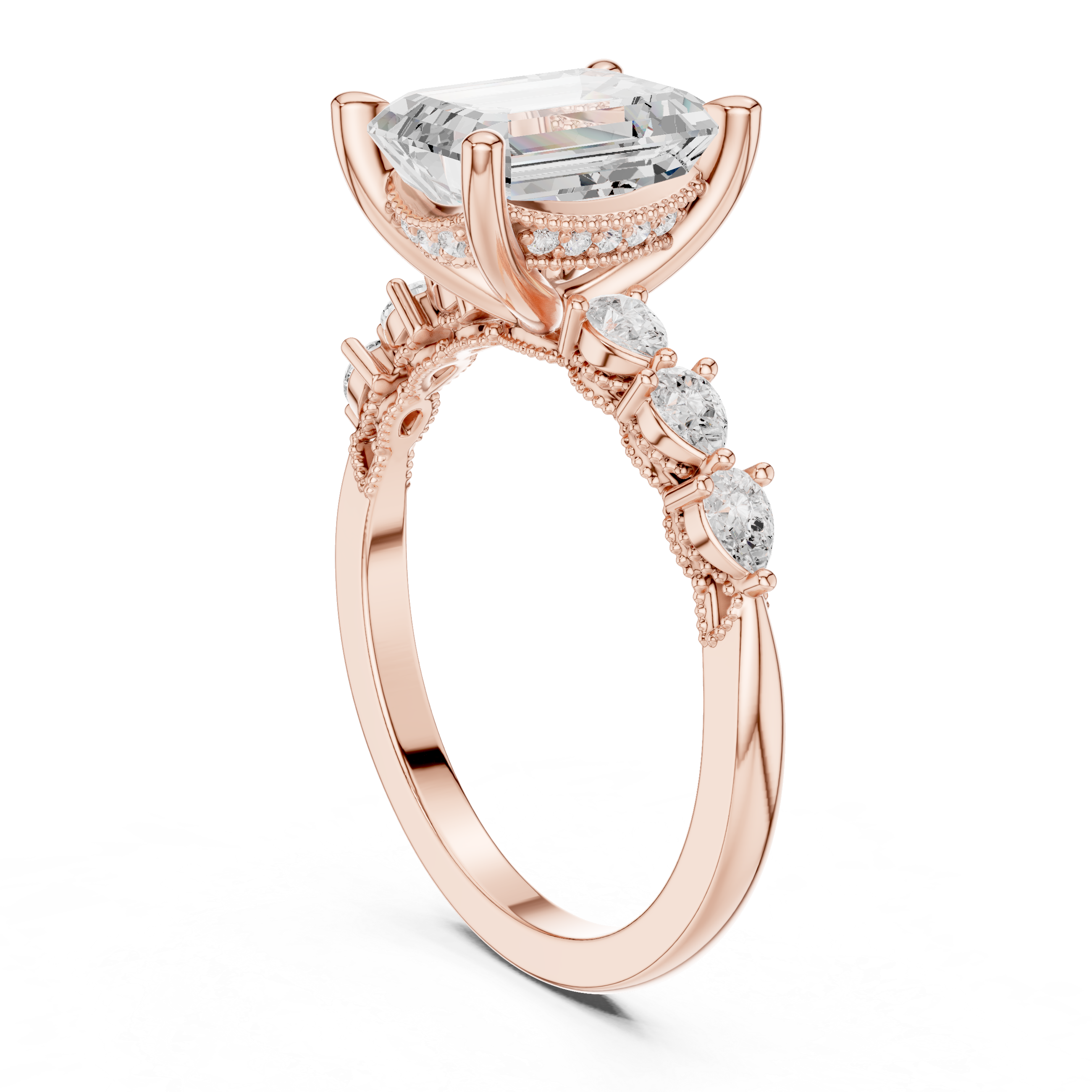 2.10 CT Emerald Cut Diamond Three Stone Engagement Ring