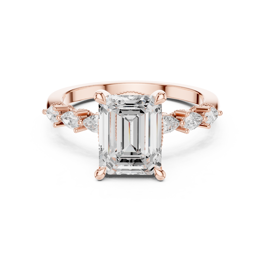 2.10 CT Emerald Cut Diamond Three Stone Engagement Ring