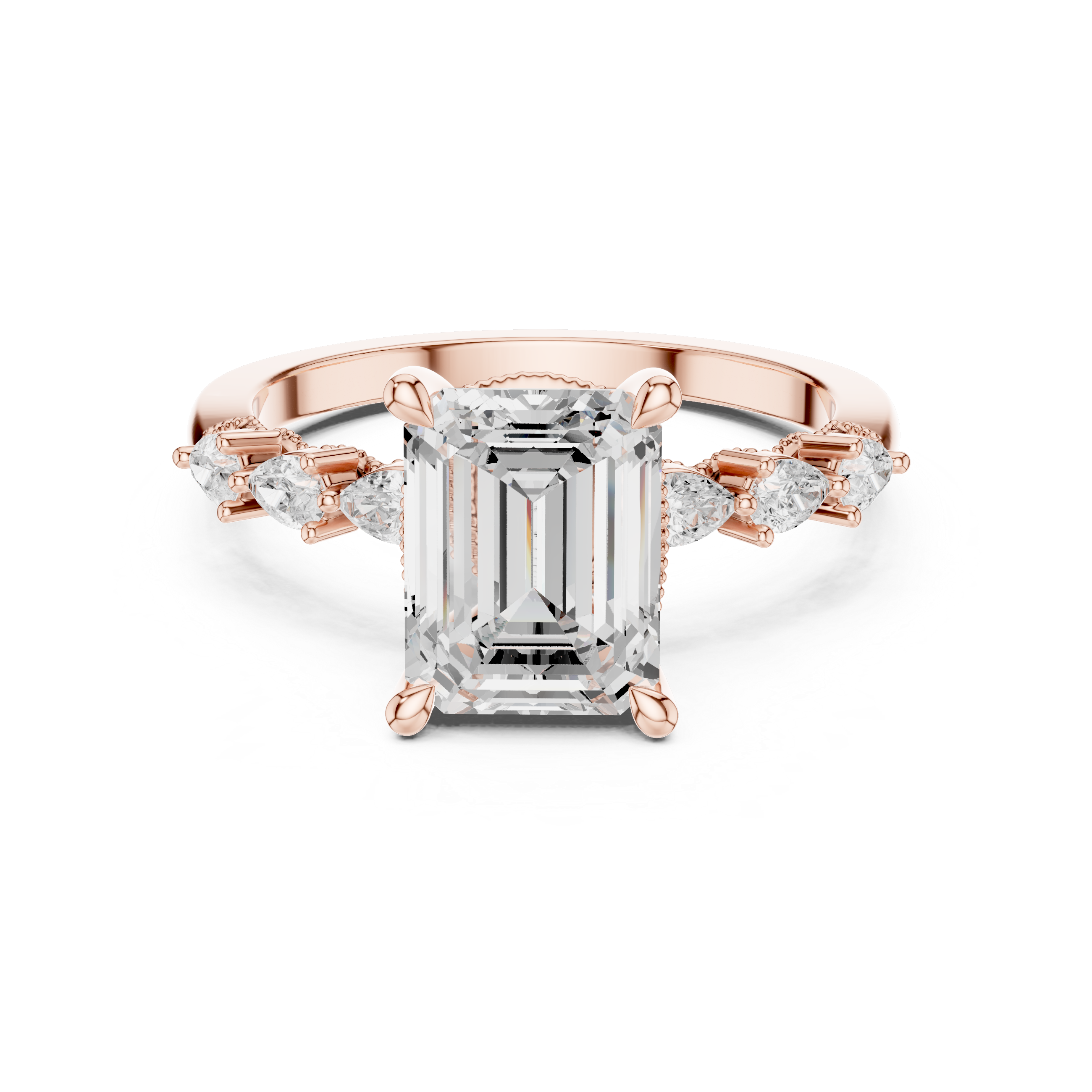 2.10 CT Emerald Cut Diamond Three Stone Engagement Ring