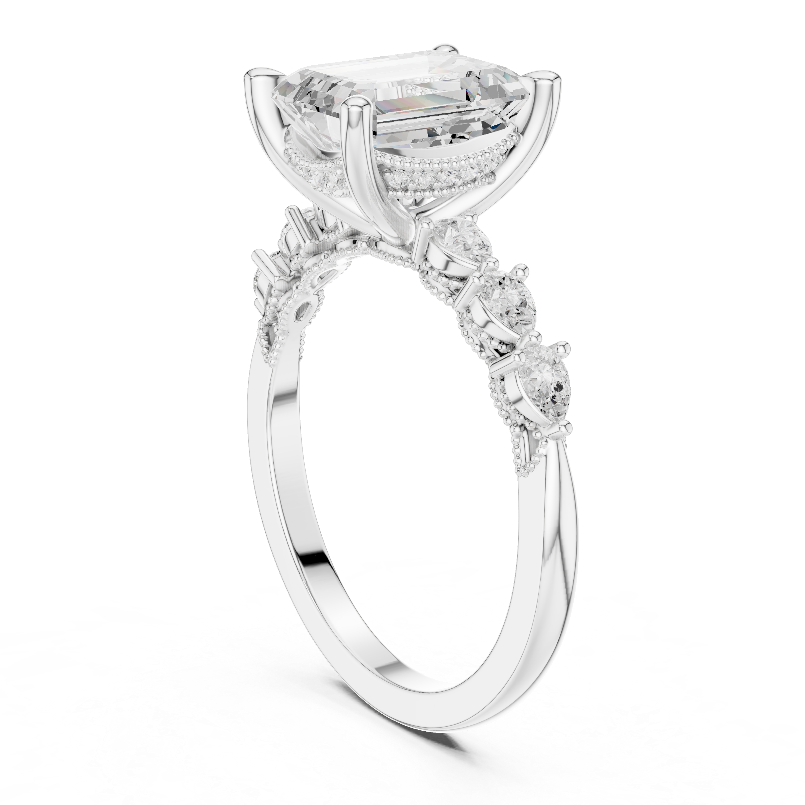2.10 CT Emerald Cut Diamond Three Stone Engagement Ring