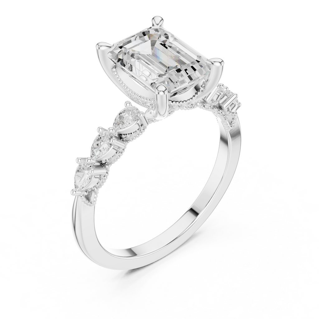 2.10 CT Emerald Cut Diamond Three Stone Engagement Ring
