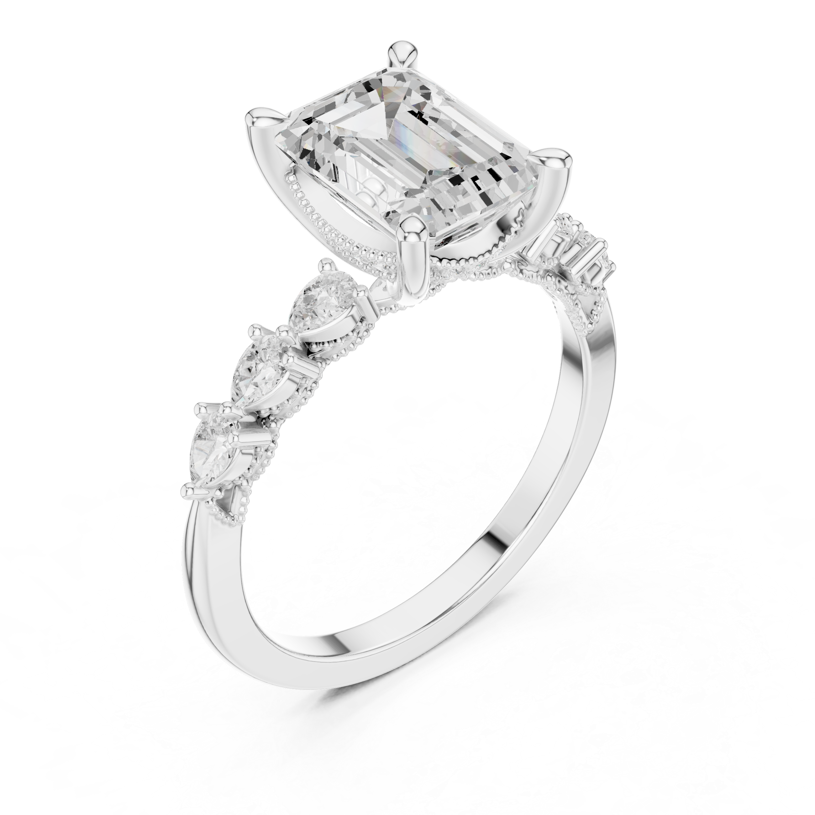 2.10 CT Emerald Cut Diamond Three Stone Engagement Ring
