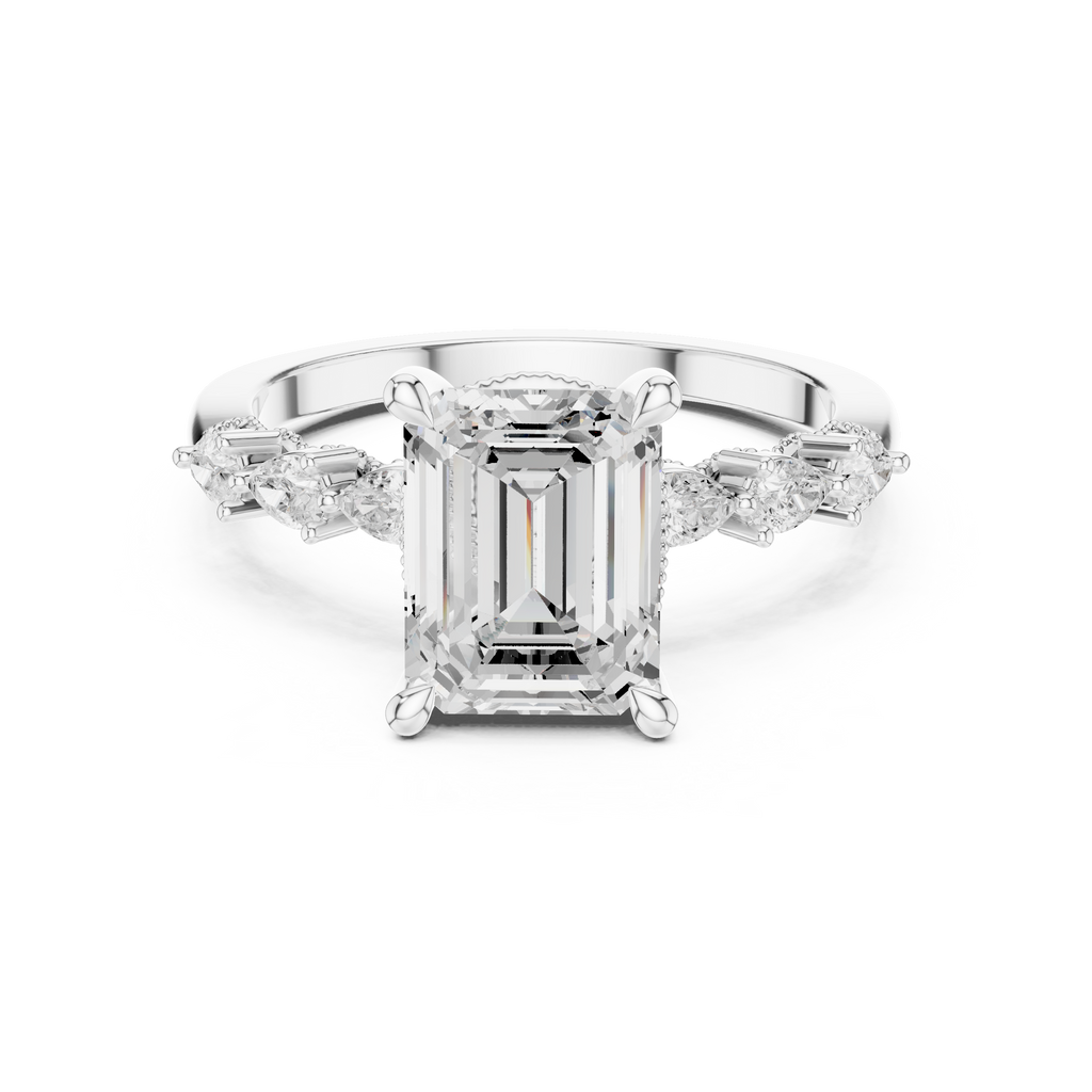 2.10 CT Emerald Cut Diamond Three Stone Engagement Ring