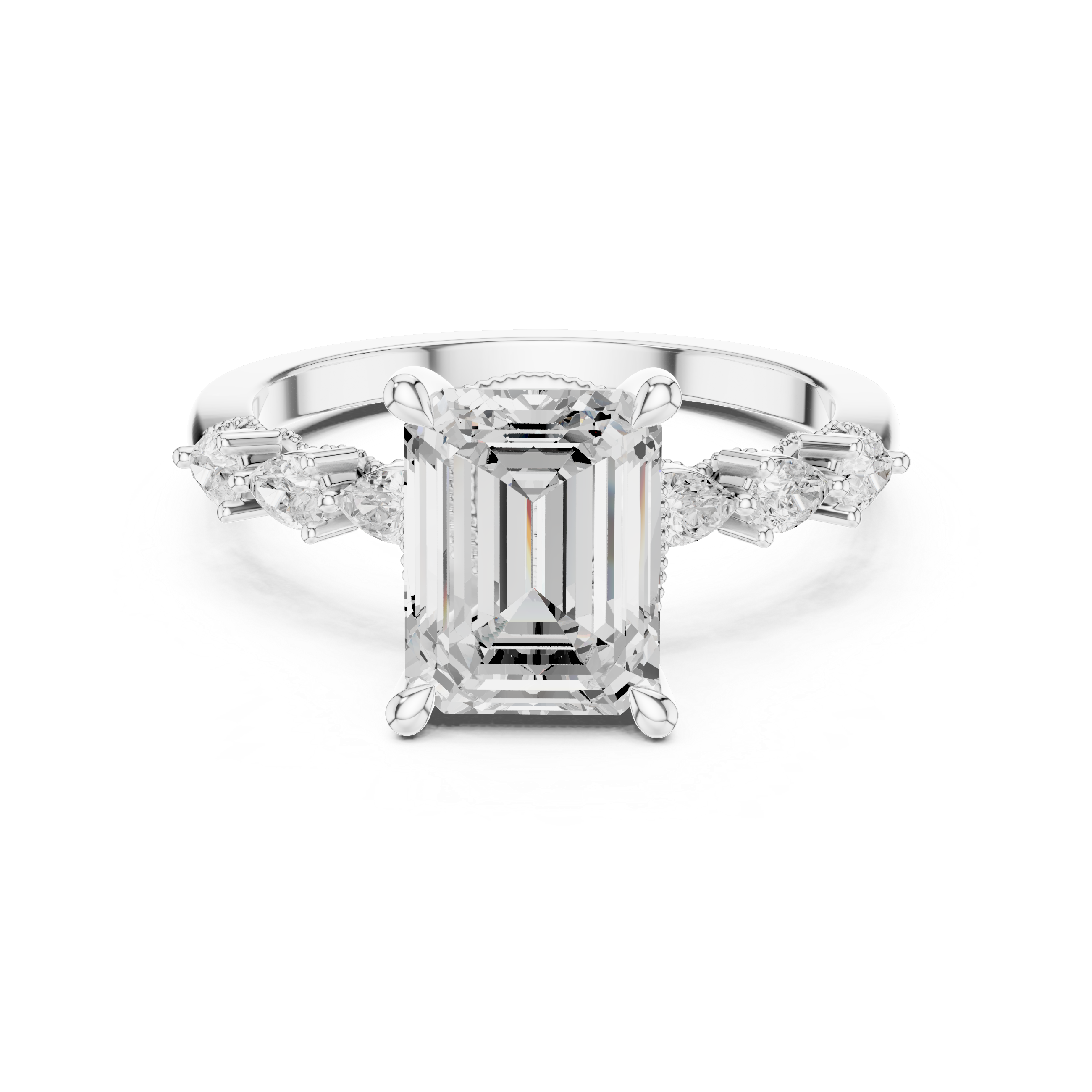 2.10 CT Emerald Cut Diamond Three Stone Engagement Ring