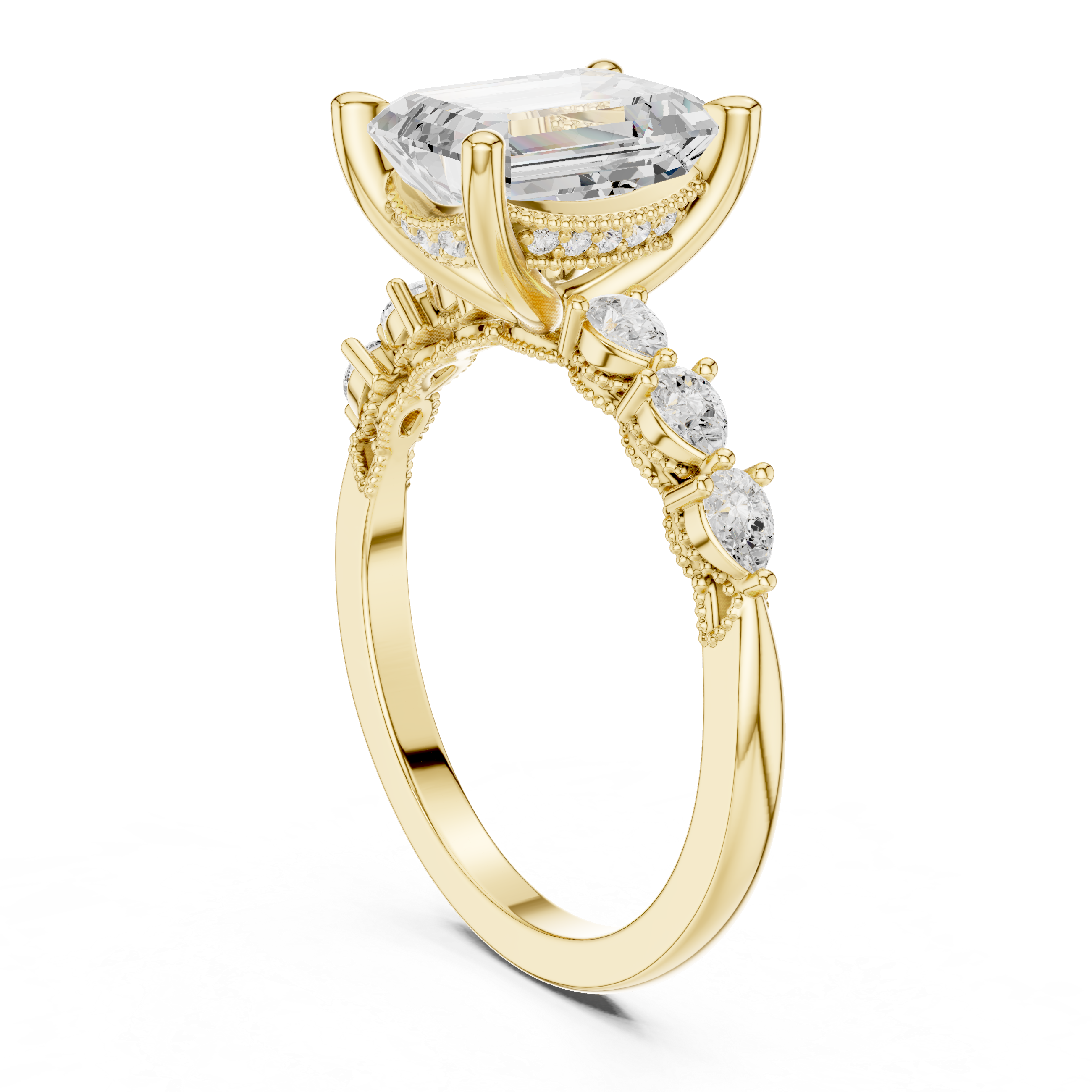 2.10 CT Emerald Cut Diamond Three Stone Engagement Ring