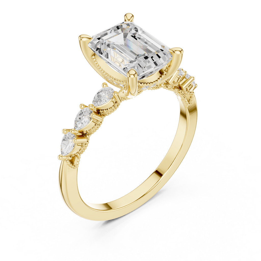2.10 CT Emerald Cut Diamond Three Stone Engagement Ring