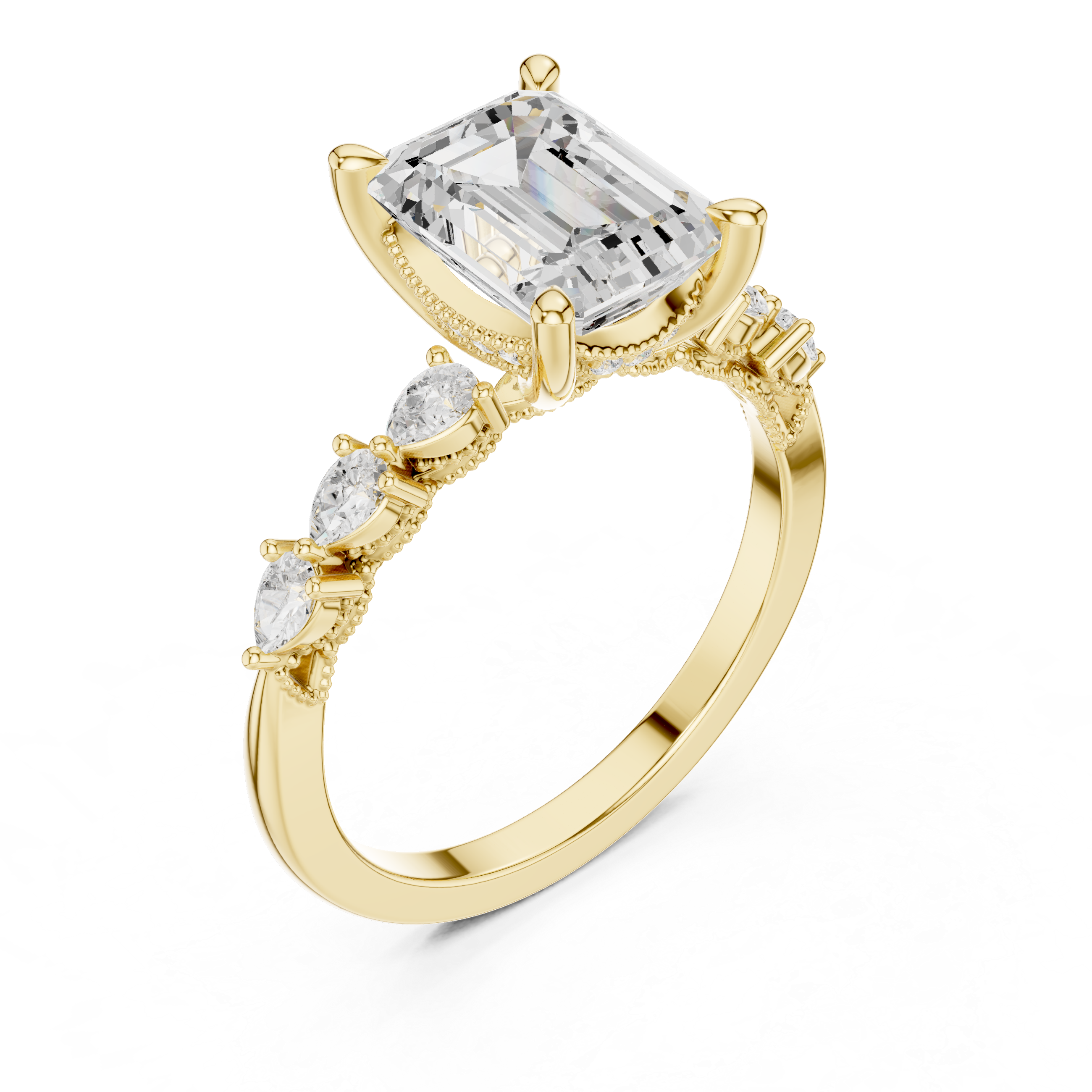 2.10 CT Emerald Cut Diamond Three Stone Engagement Ring