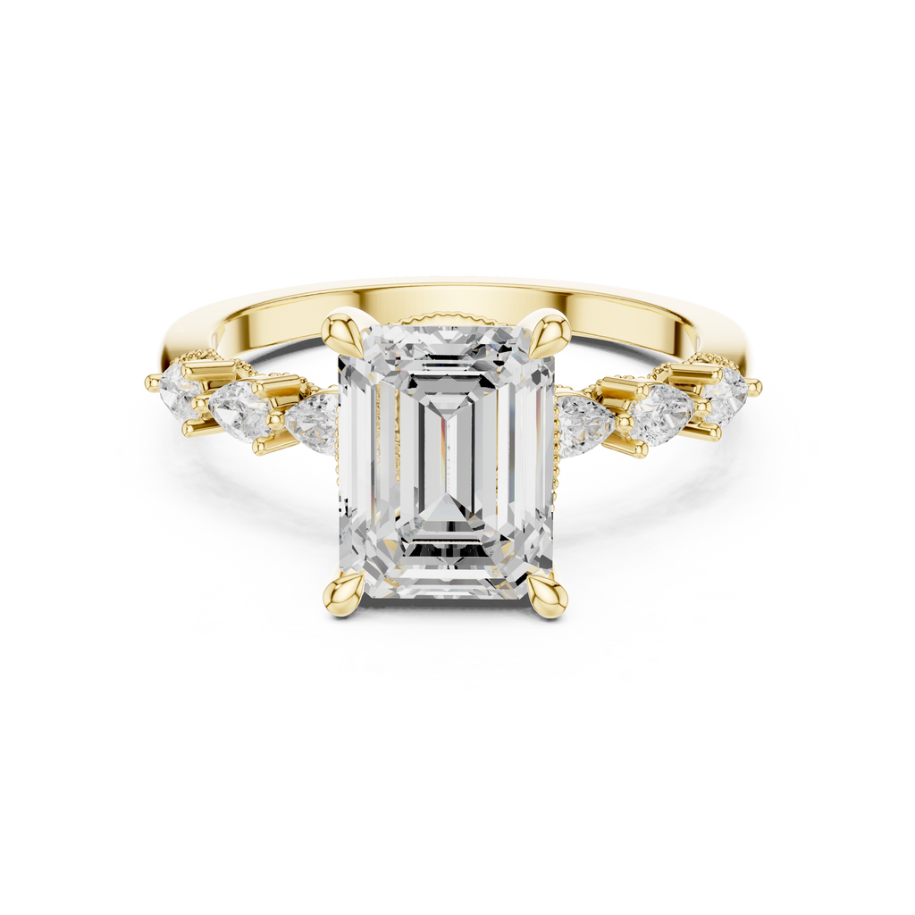 2.10 CT Emerald Cut Diamond Three Stone Engagement Ring