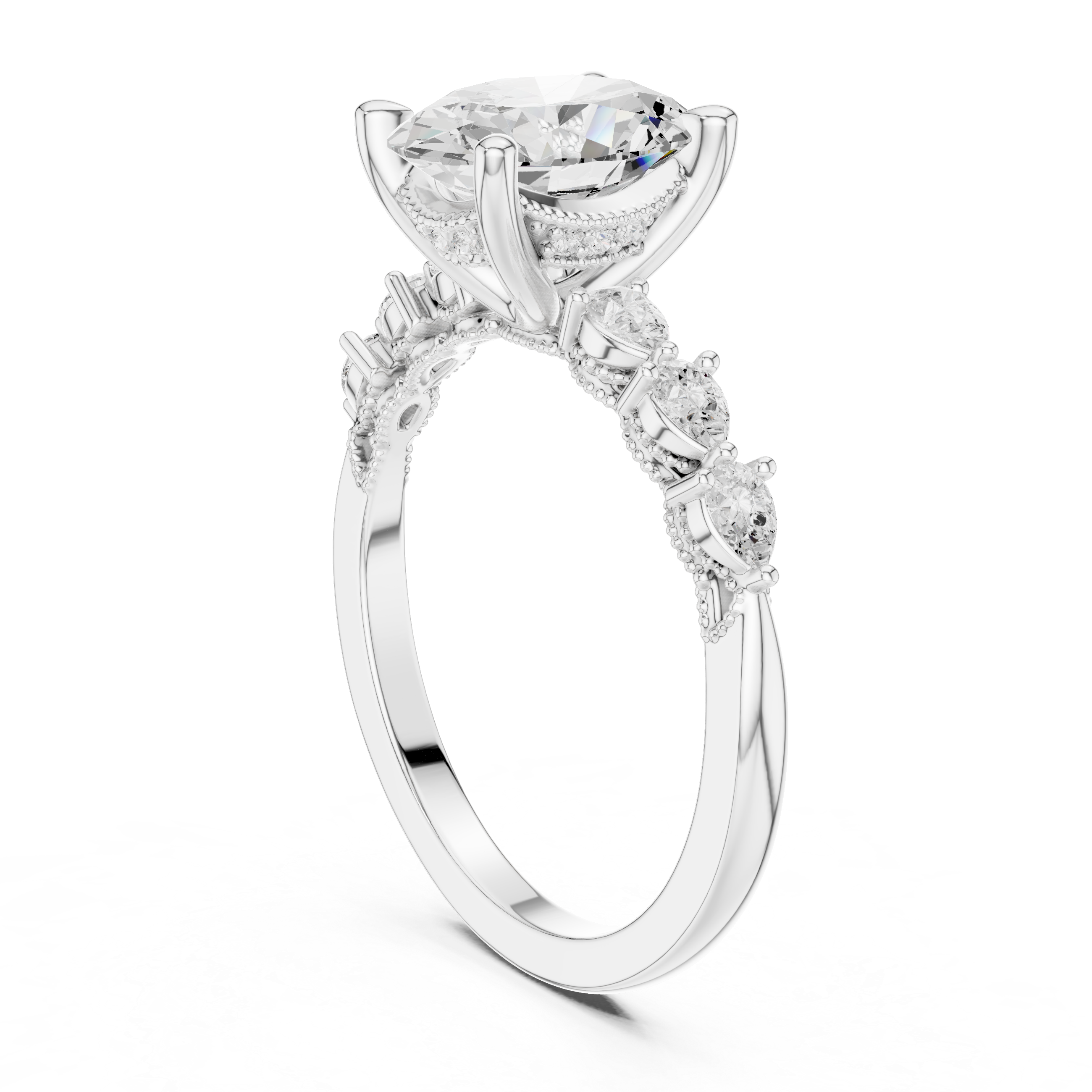 1.67 CT Oval Cut Diamond Three Stone Engagement Ring