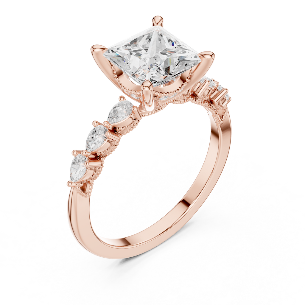 1.77 CT Princess Cut Diamond Three Stone Engagement Ring