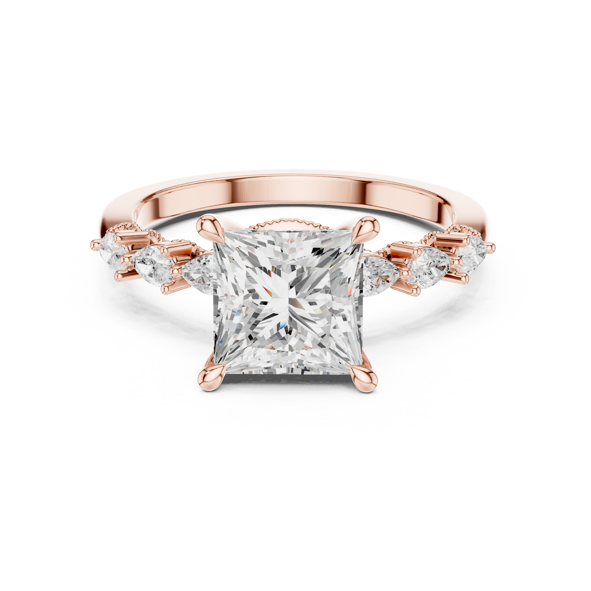 Princess Cut Diamond Three Stone Engagement Ring – view 5 of 12, lab grown diamond ring | Jewelix Atelier