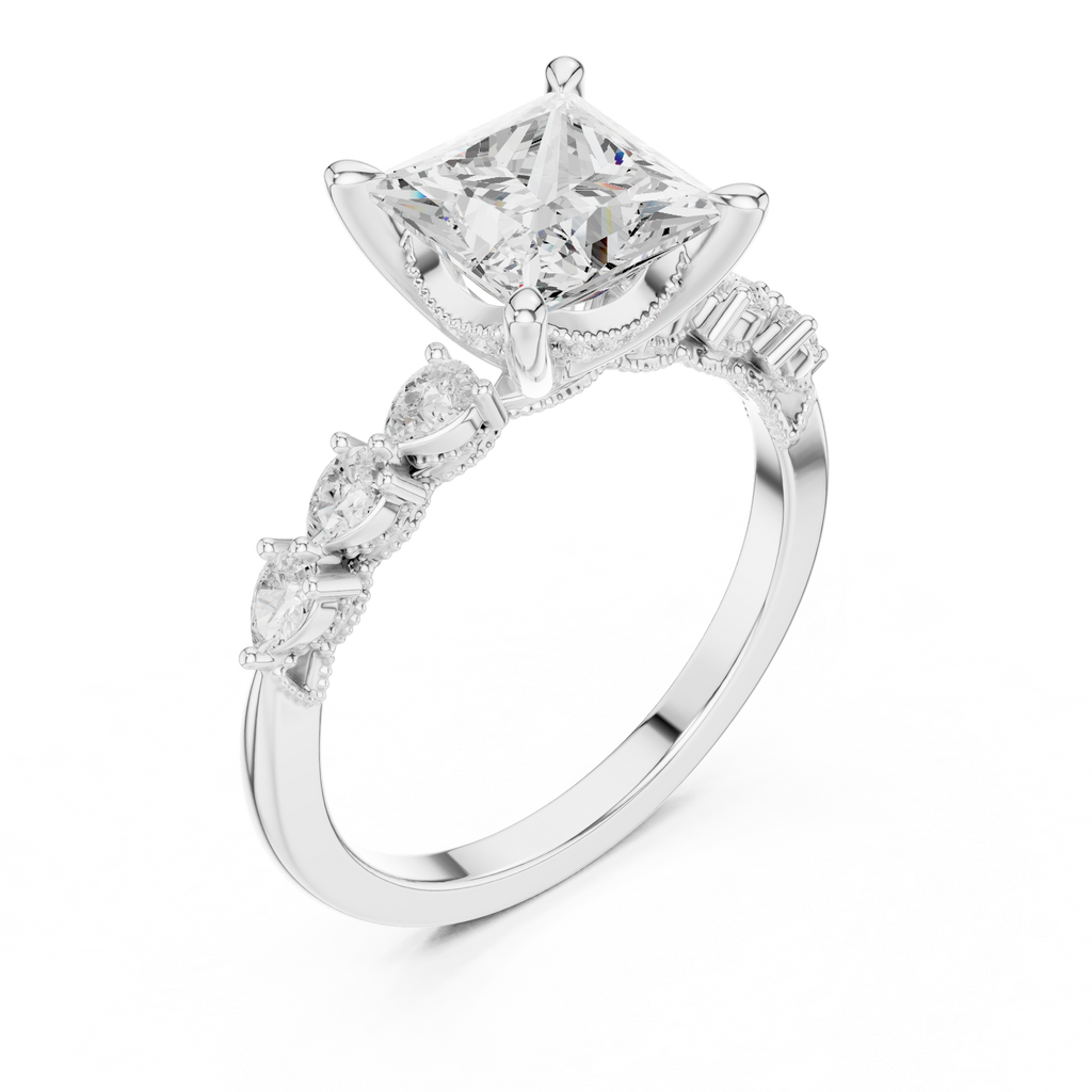 1.77 CT Princess Cut Diamond Three Stone Engagement Ring