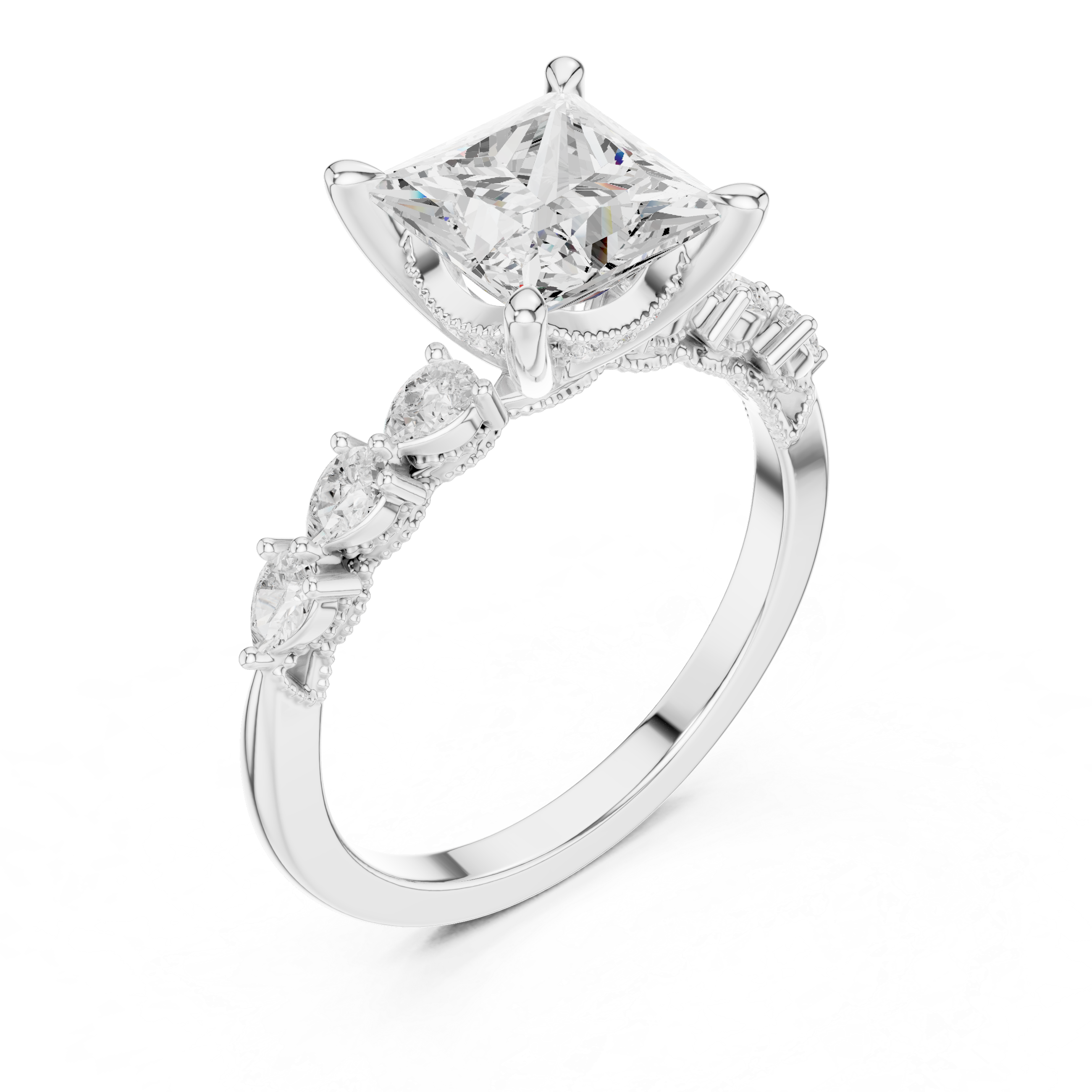 1.77 CT Princess Cut Diamond Three Stone Engagement Ring
