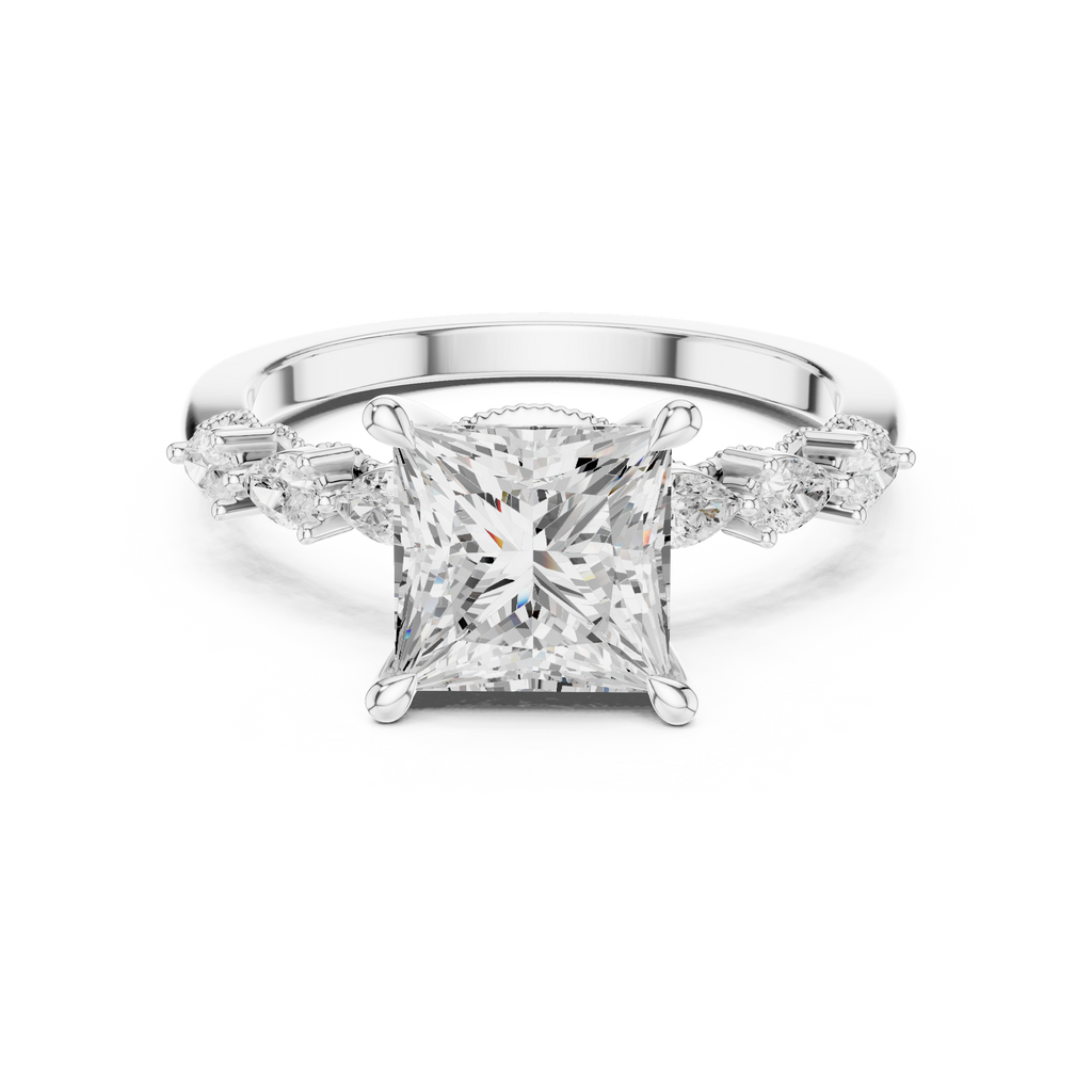 1.77 CT Princess Cut Diamond Three Stone Engagement Ring