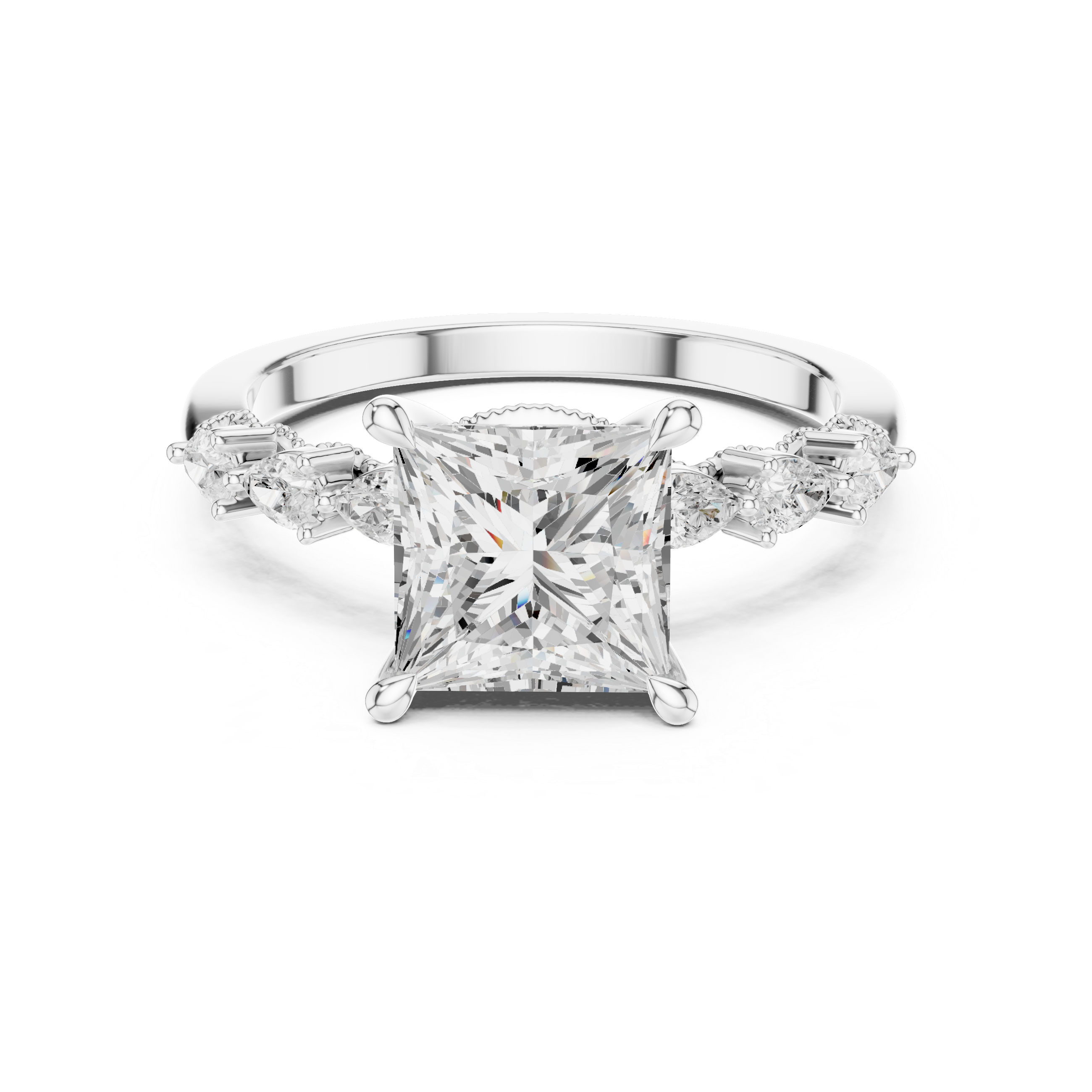 1.77 CT Princess Cut Diamond Three Stone Engagement Ring