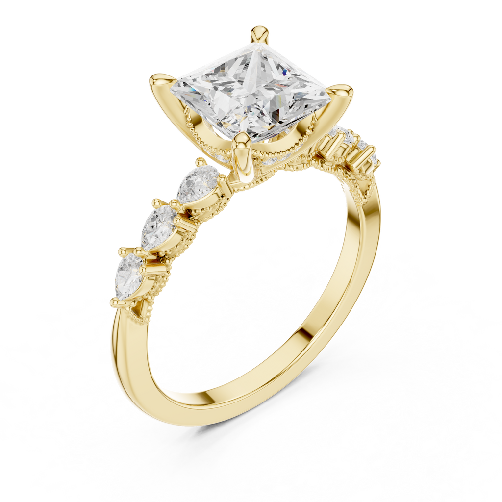 1.77 CT Princess Cut Diamond Three Stone Engagement Ring