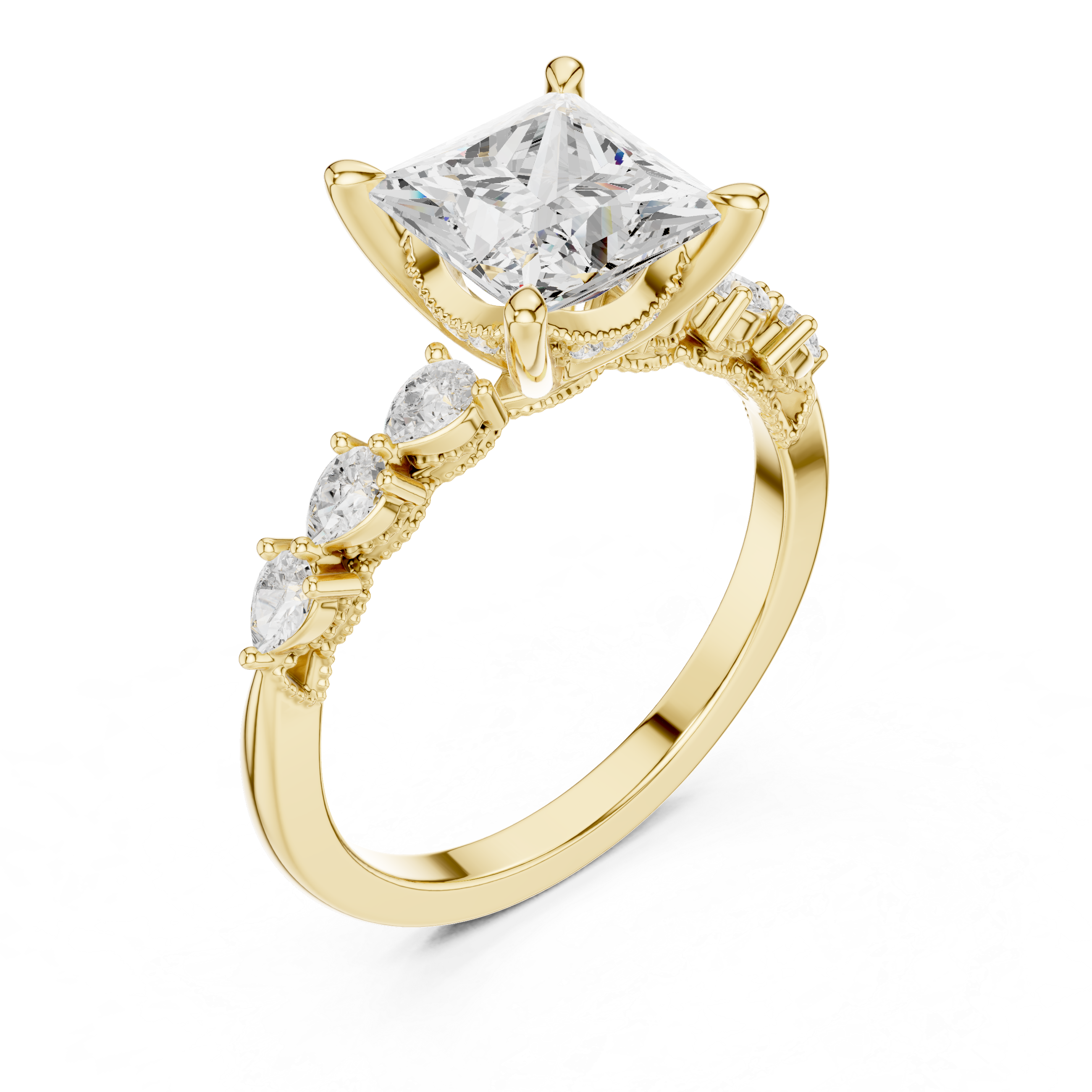 1.77 CT Princess Cut Diamond Three Stone Engagement Ring