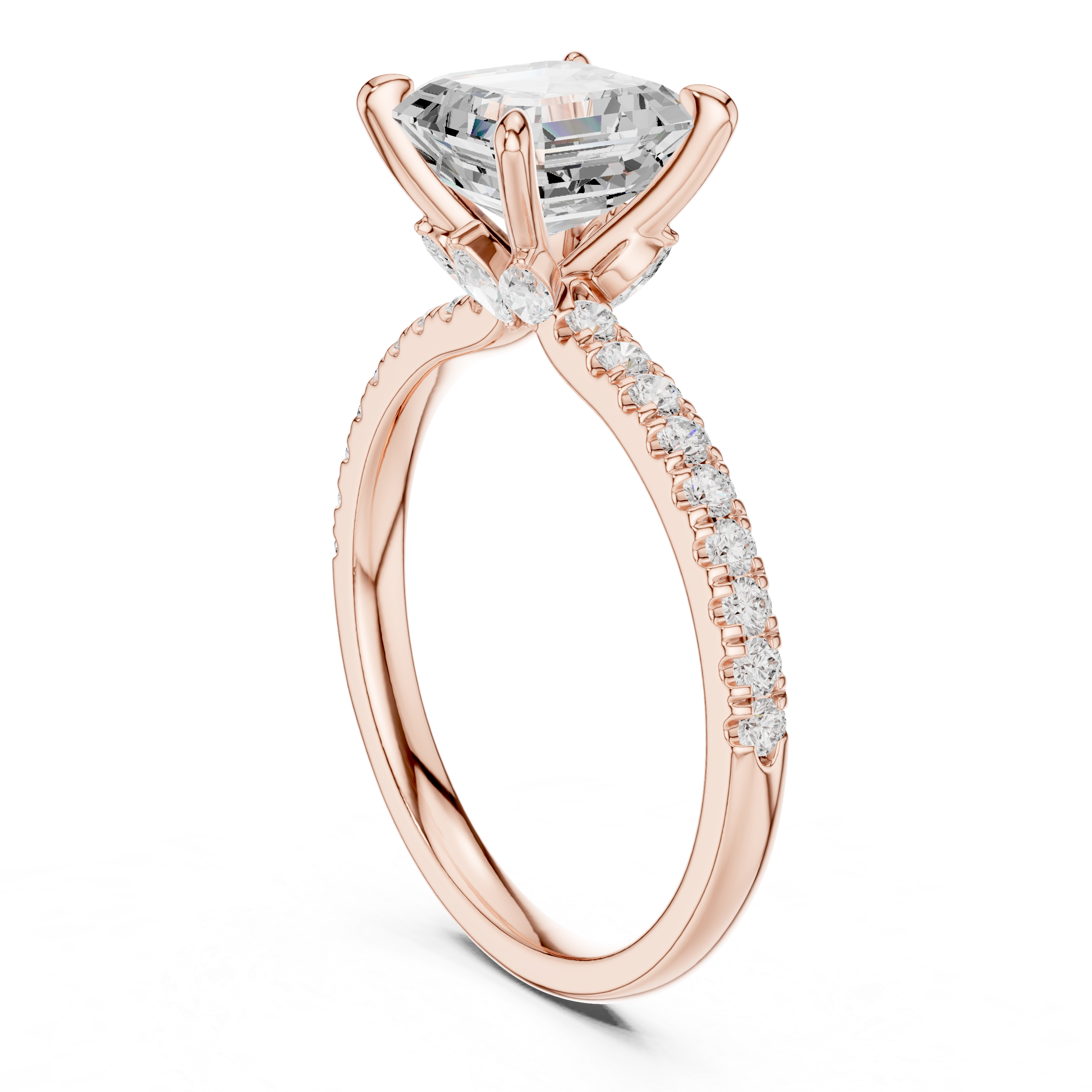 1.42 CT Emerald Cut Diamond Marquise Side Stone Engagement Ring