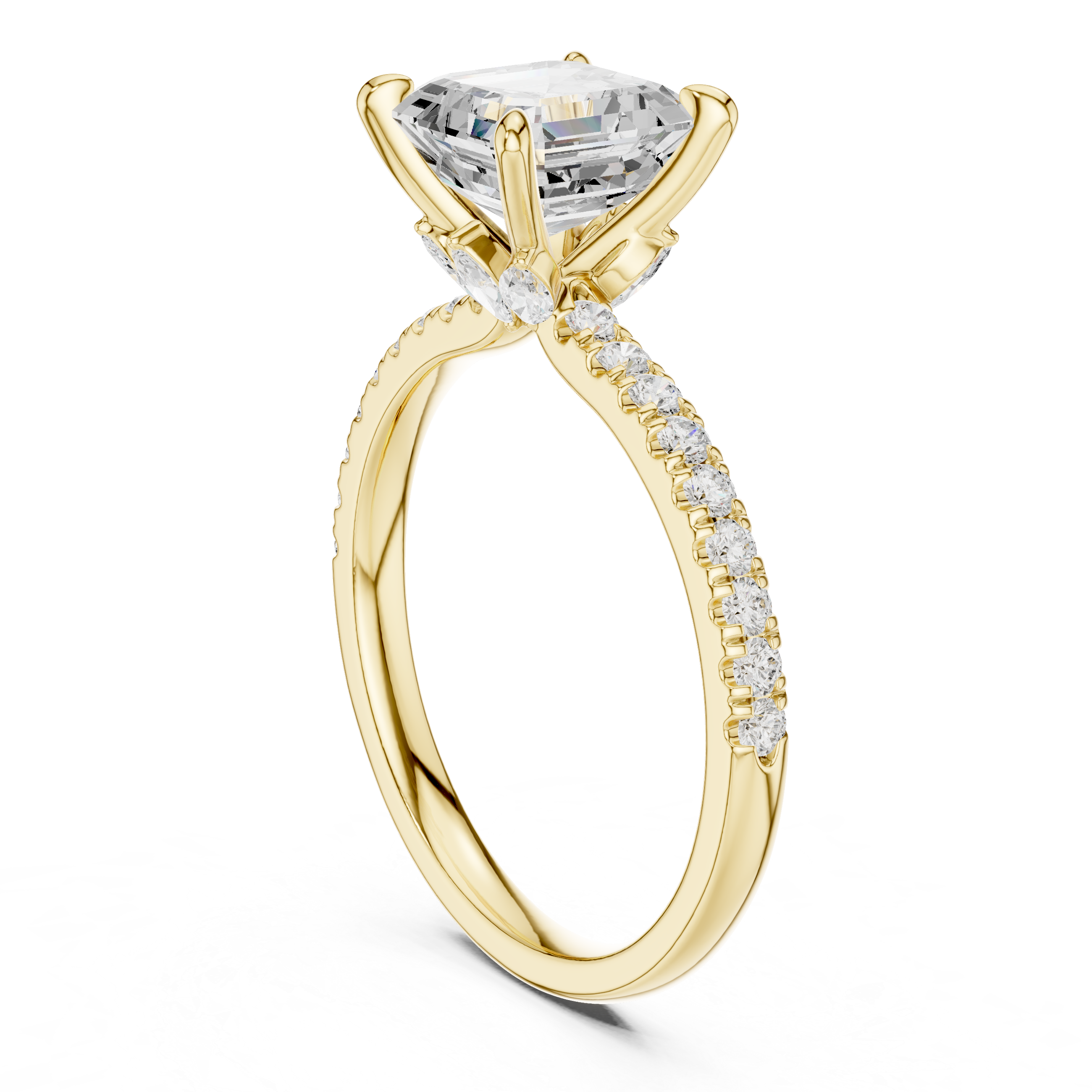 1.42 CT Emerald Cut Diamond Marquise Side Stone Engagement Ring