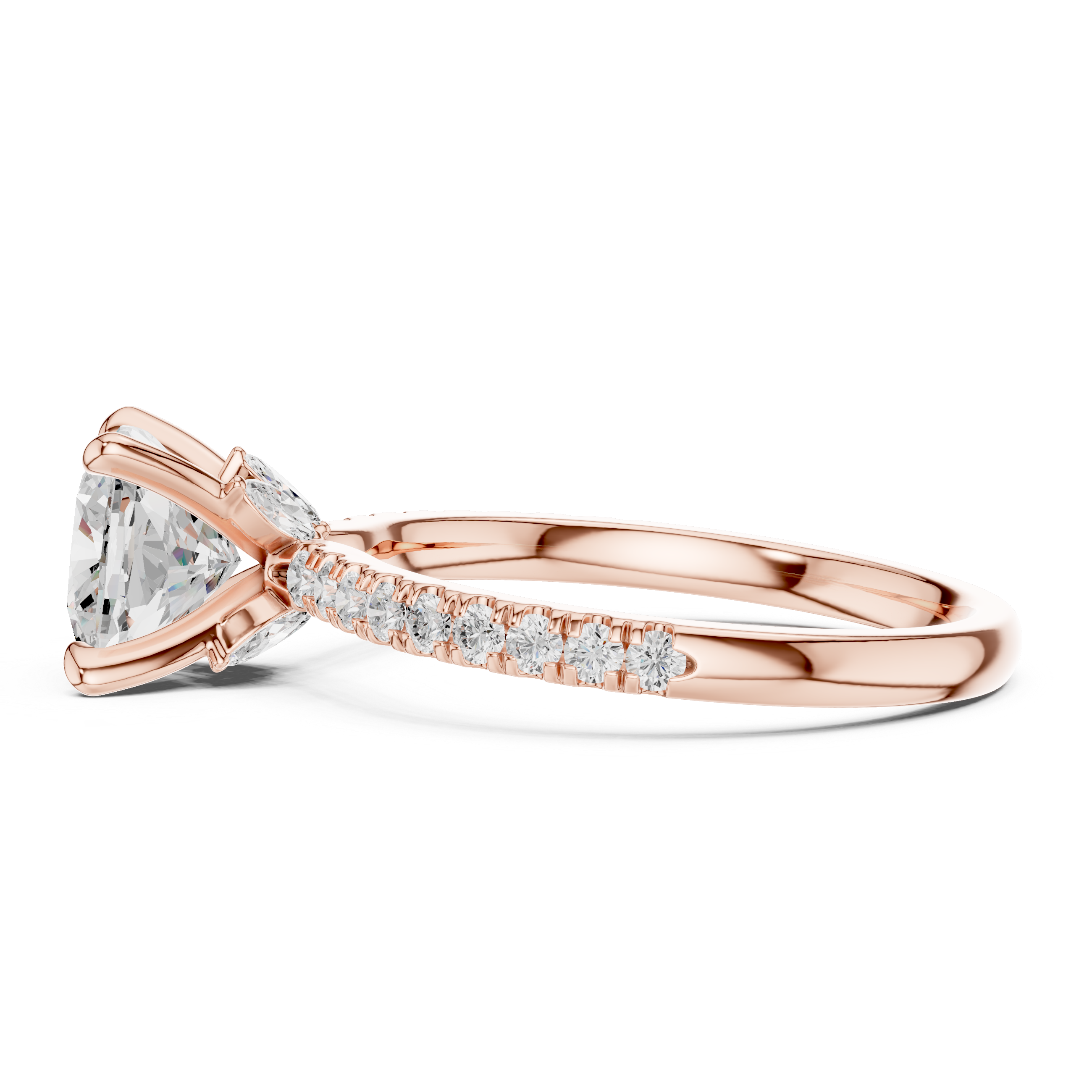 1.27 CT Cushion Cut Diamond Marquise Side Stone Engagement Ring