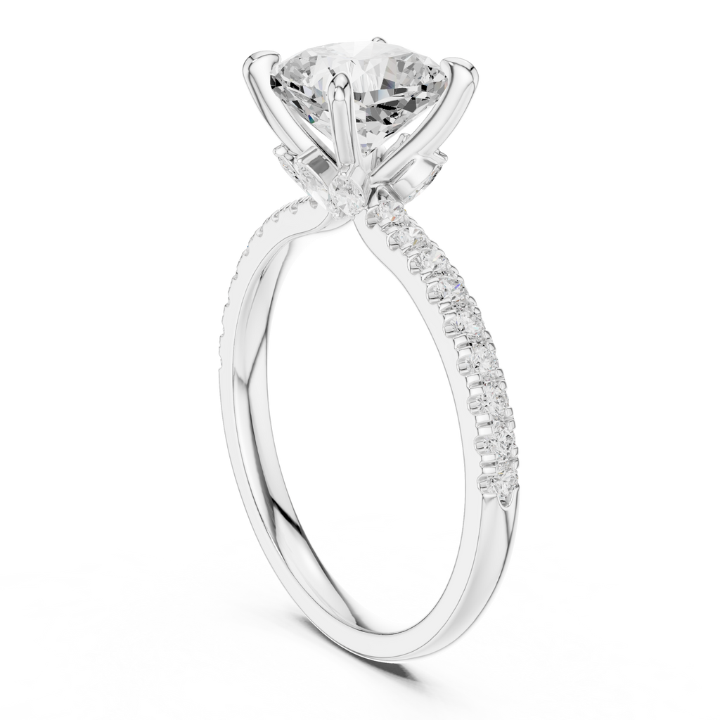 1.27 CT Cushion Cut Diamond Marquise Side Stone Engagement Ring