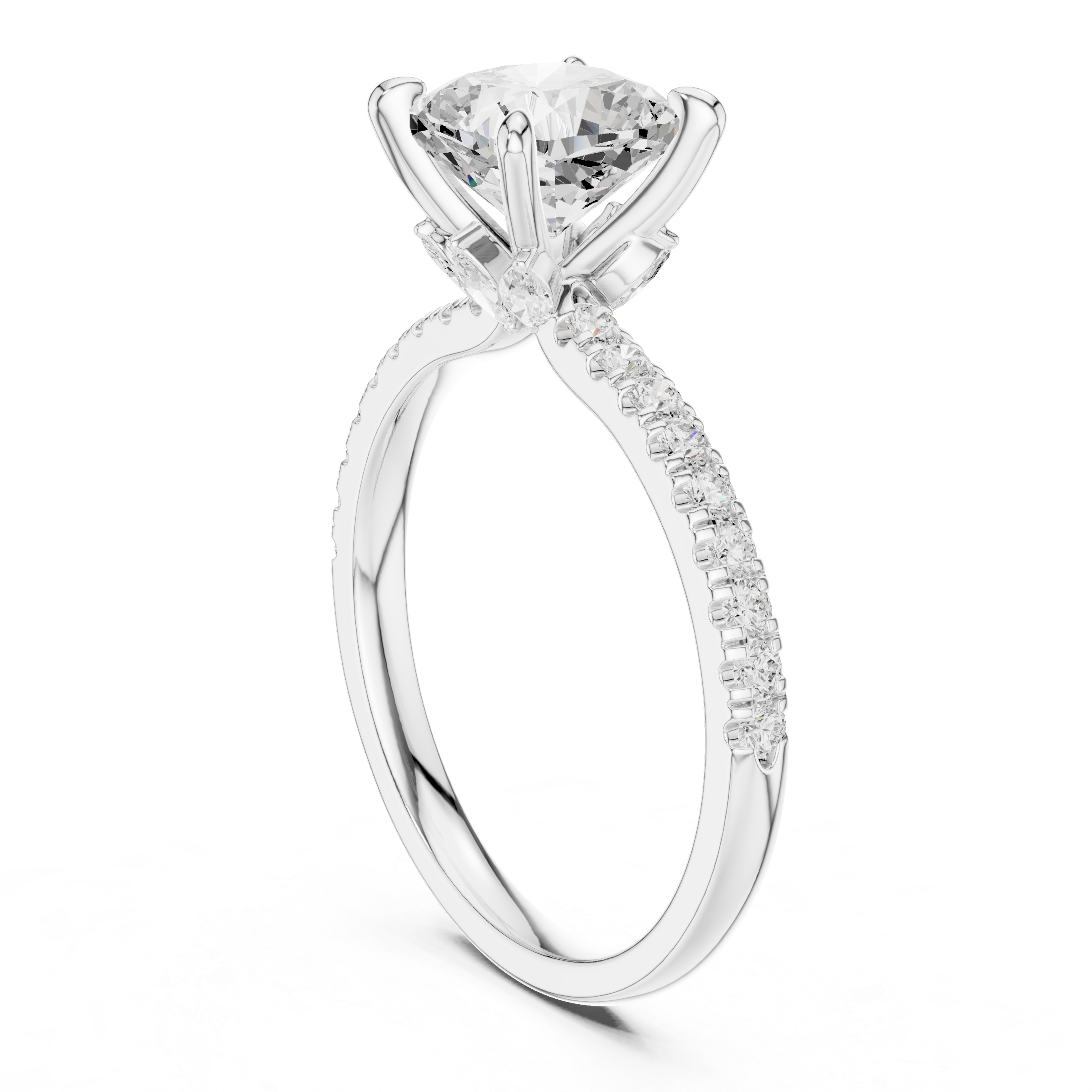 1.27 CT Cushion Cut Diamond Marquise Side Stone Engagement Ring