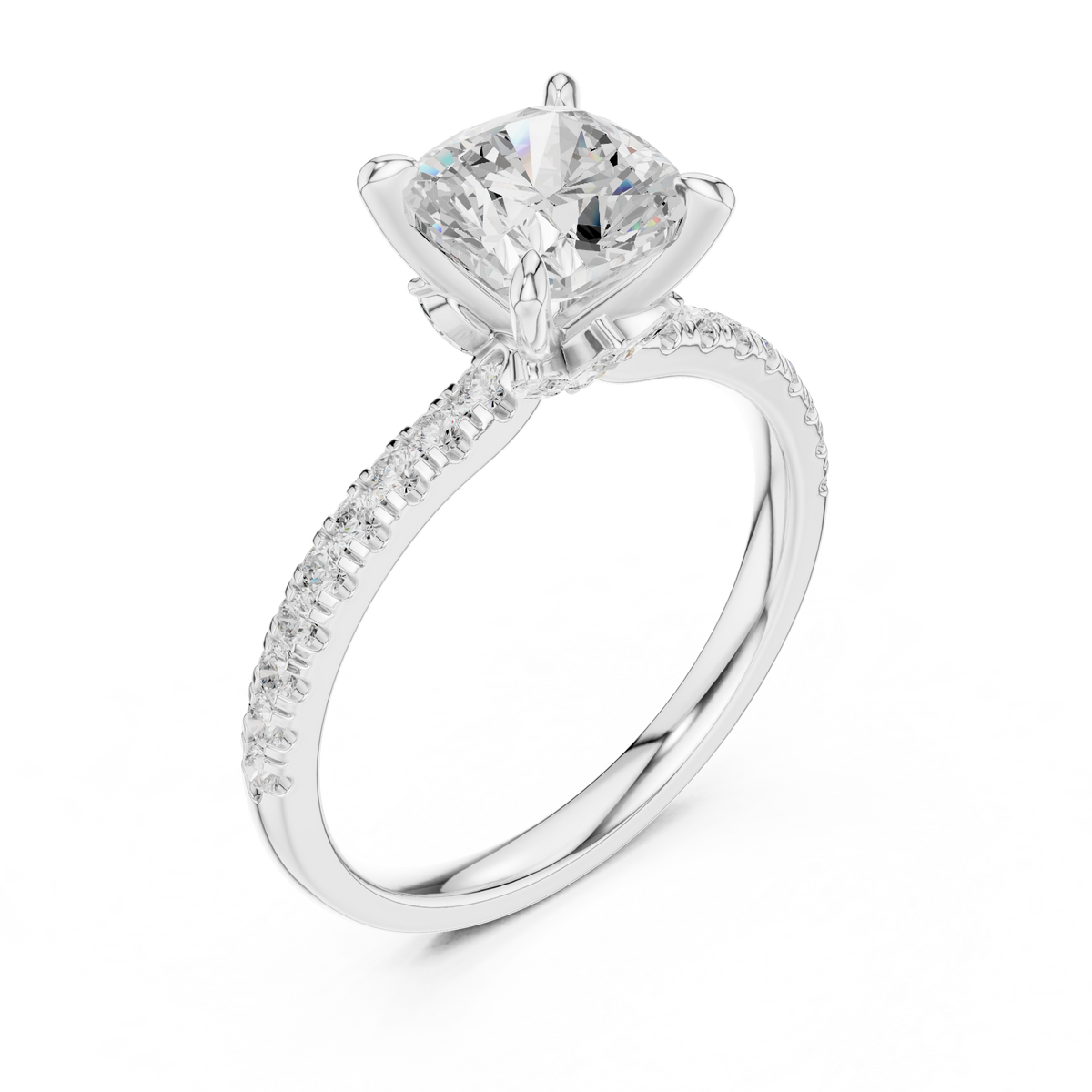 Cushion Cut Diamond Marquise Side Stone Engagement Ring – view 3 of 12, lab grown diamond ring | Jewelix Atelier