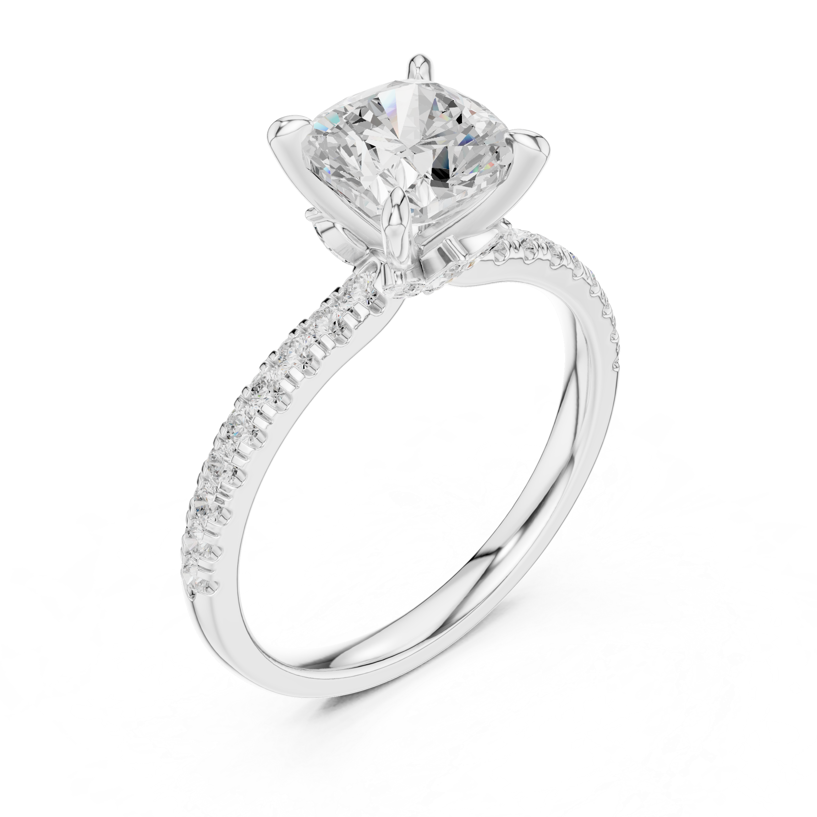 1.27 CT Cushion Cut Diamond Marquise Side Stone Engagement Ring