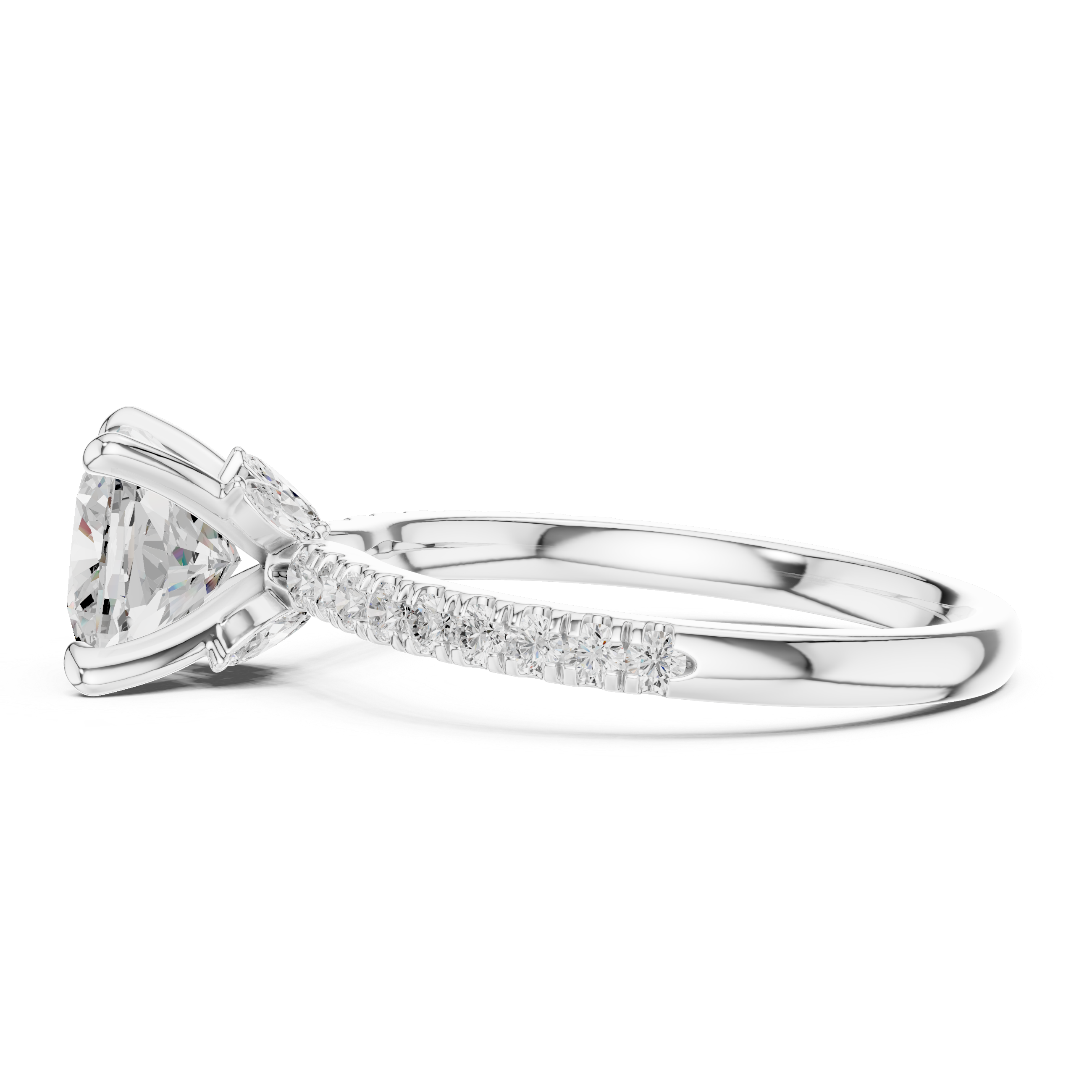1.27 CT Cushion Cut Diamond Marquise Side Stone Engagement Ring