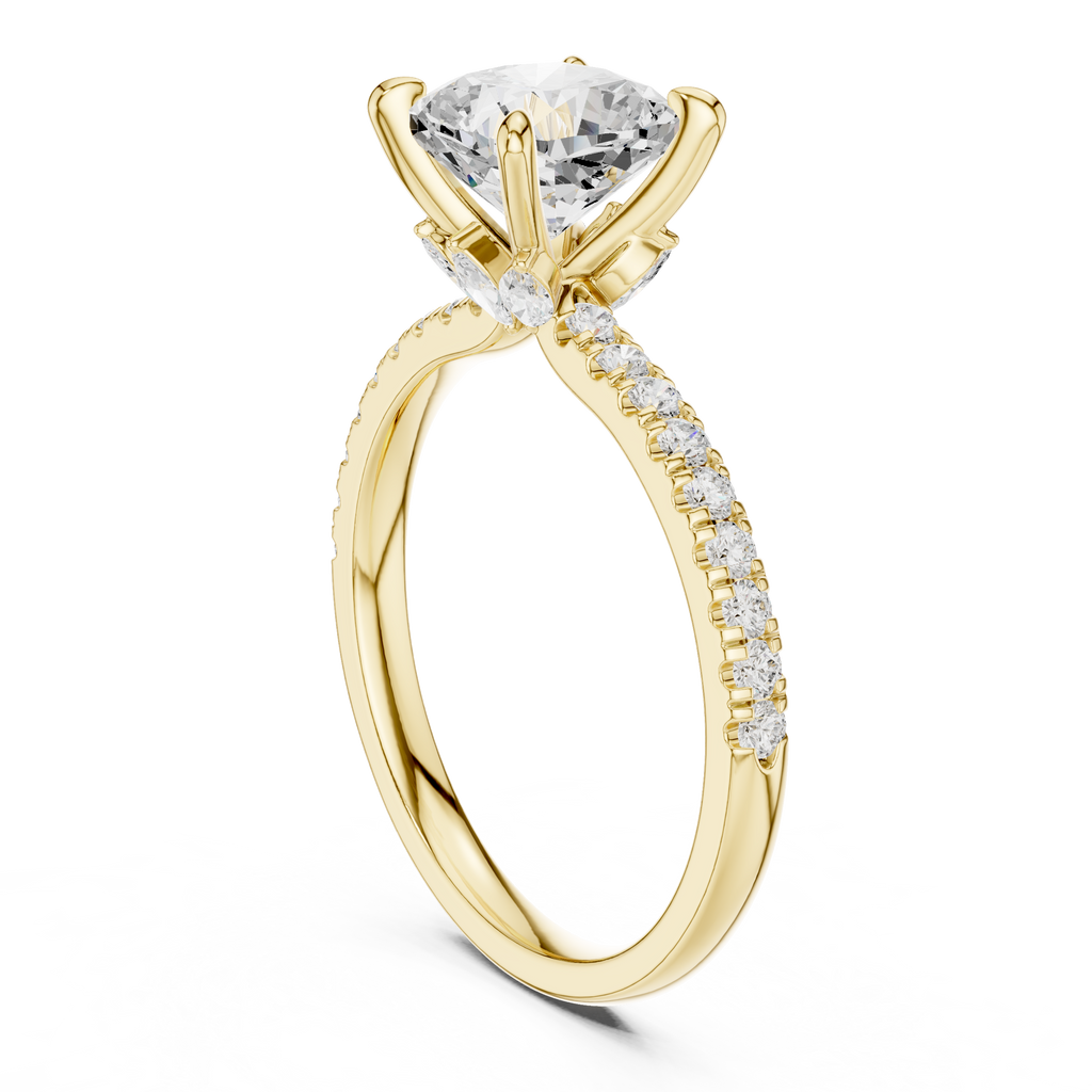 1.27 CT Cushion Cut Diamond Marquise Side Stone Engagement Ring