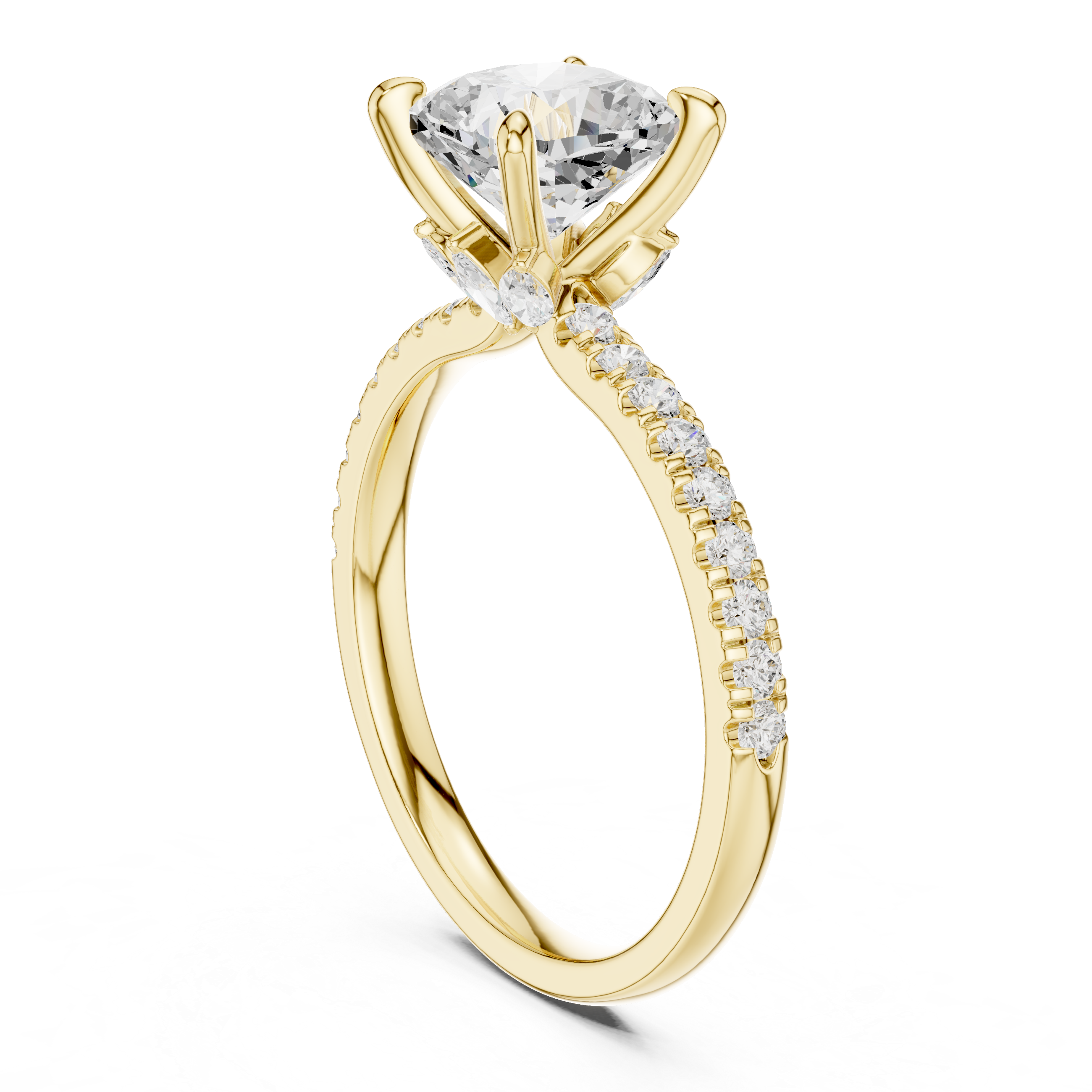 1.27 CT Cushion Cut Diamond Marquise Side Stone Engagement Ring