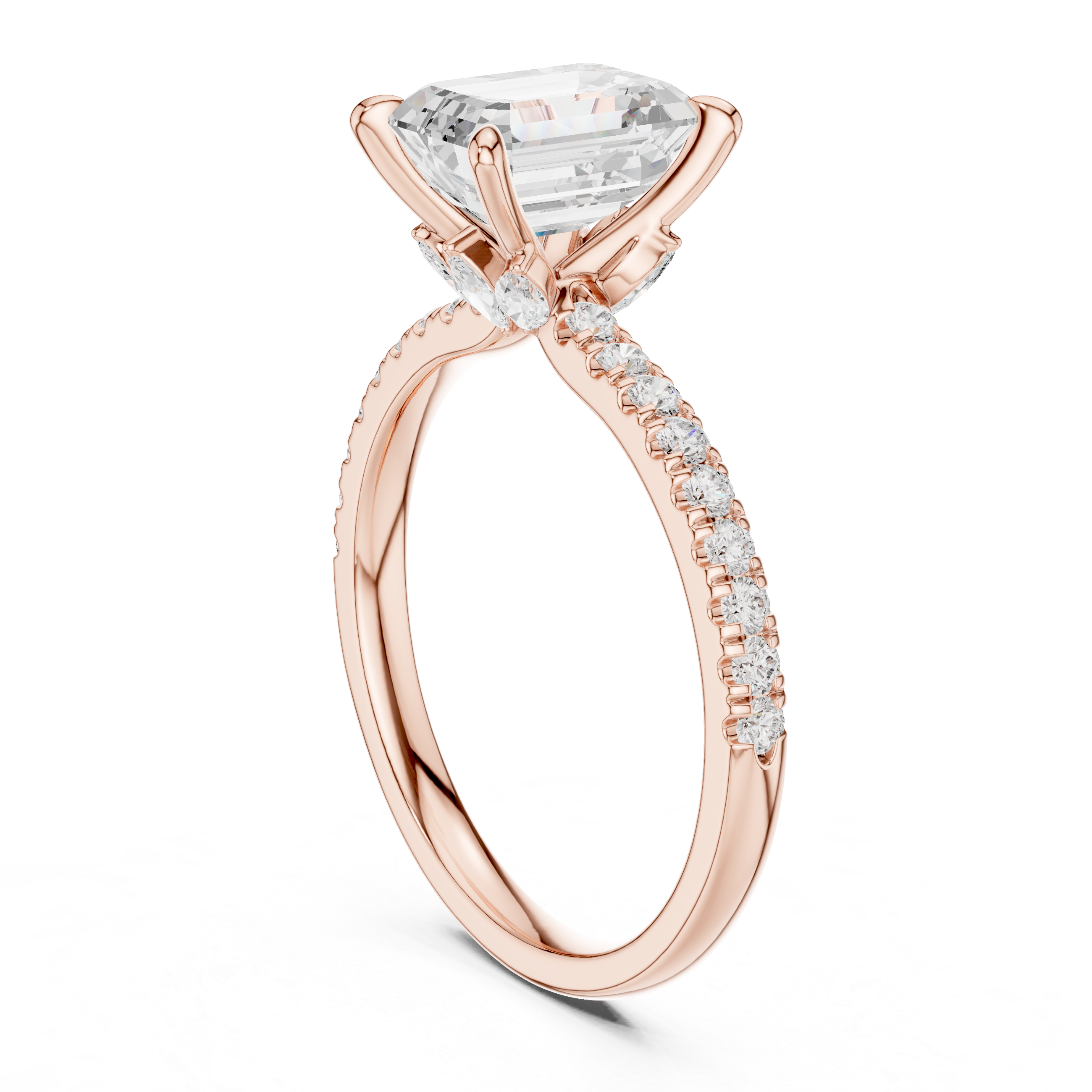 1.31 CT Emerald Cut Diamond Marquise Side Stone Engagement Ring