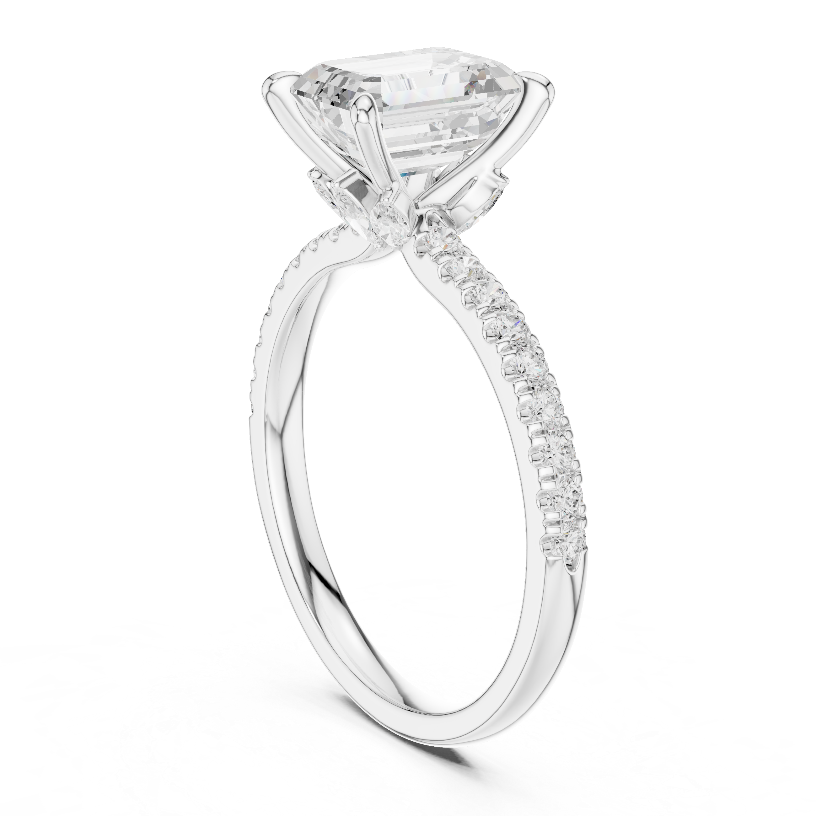 1.31 CT Emerald Cut Diamond Marquise Side Stone Engagement Ring