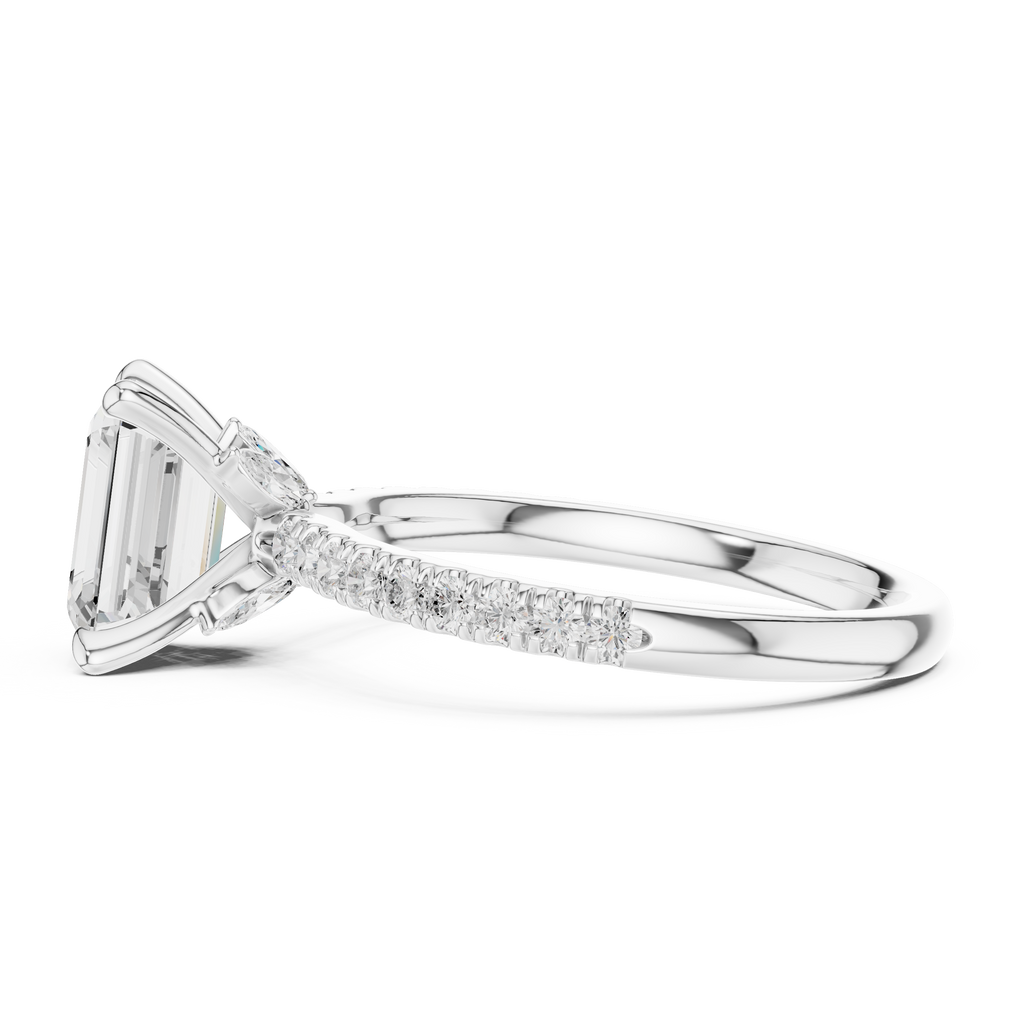 1.31 CT Emerald Cut Diamond Marquise Side Stone Engagement Ring
