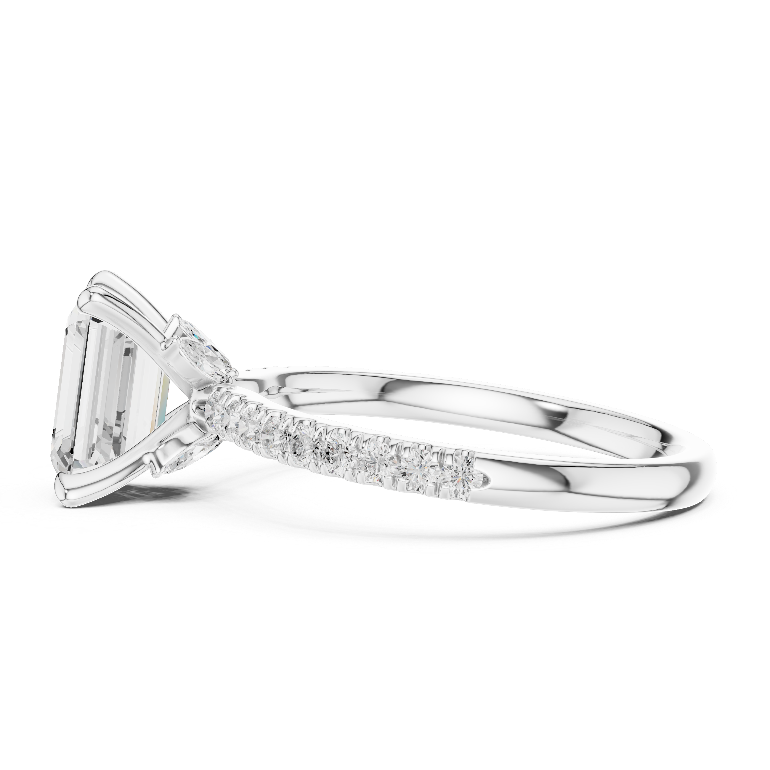1.31 CT Emerald Cut Diamond Marquise Side Stone Engagement Ring