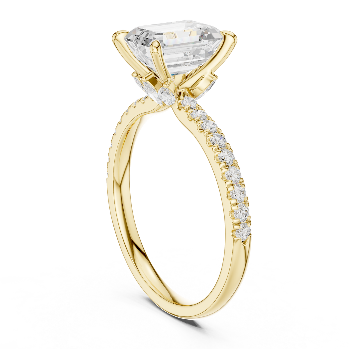 1.31 ct Emerald Cut Diamond Marquise Side Stone Engagement Ring – view 10 of 12, lab grown diamond ring | Jewelix Atelier